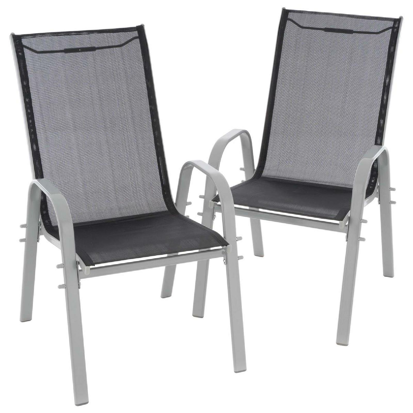 VCM 2er Set Gartenstuhl Stapelstuhl Balkonstuhl Hochlehner | schwarz / Rhamen grau |  stappelbar | Ma&szlig;e H. 97 x B. 56 x T. 64 cm 