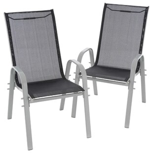 VCM 2er Set Gartenstuhl Stapelstuhl Balkonstuhl Hochlehner | schwarz / Rhamen grau |  stappelbar | Maße H. 97 x B. 56 x T. 64 cm 