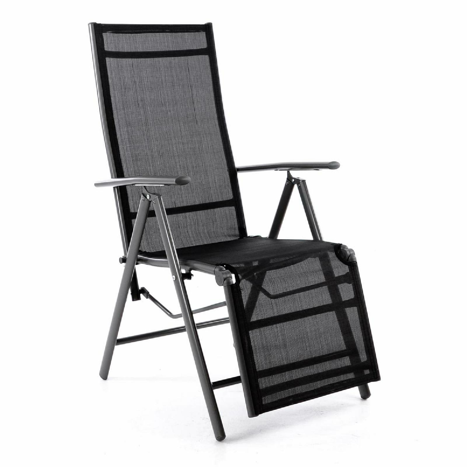 VCM Alu Liegestuhl Klappstuhl Relaxstuhl | schwarz / Rahmen anthrazit | m. Fu&szlig;st&uuml;tze | Ma&szlig;e H. 112 x B. 55 x T. 60 cm 