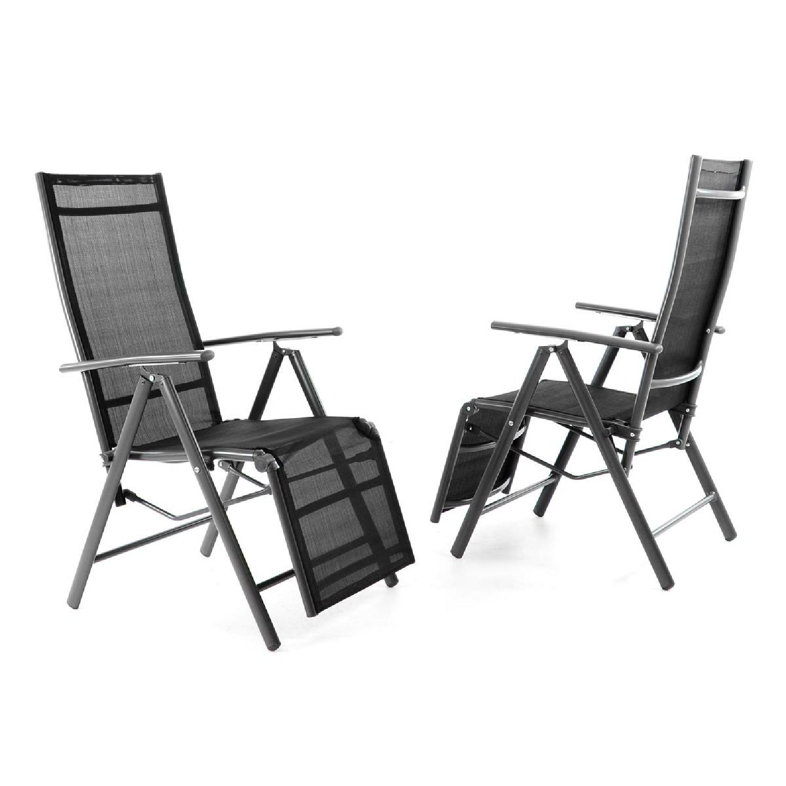 VCM 2er Set Alu Liegestuhl Klappstuhl Relaxstuhl | schwarz / Rahmen anthrazit | m. Fu&szlig;st&uuml;tze | Ma&szlig;e H. 112 x B. 55 x T. 60 cm 