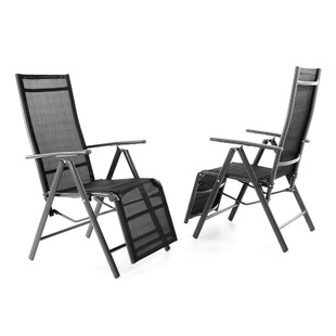 VCM 2er Set Alu Liegestuhl Klappstuhl Relaxstuhl | schwarz / Rahmen anthrazit | m. Fußstütze | Maße H. 112 x B. 55 x T. 60 cm 