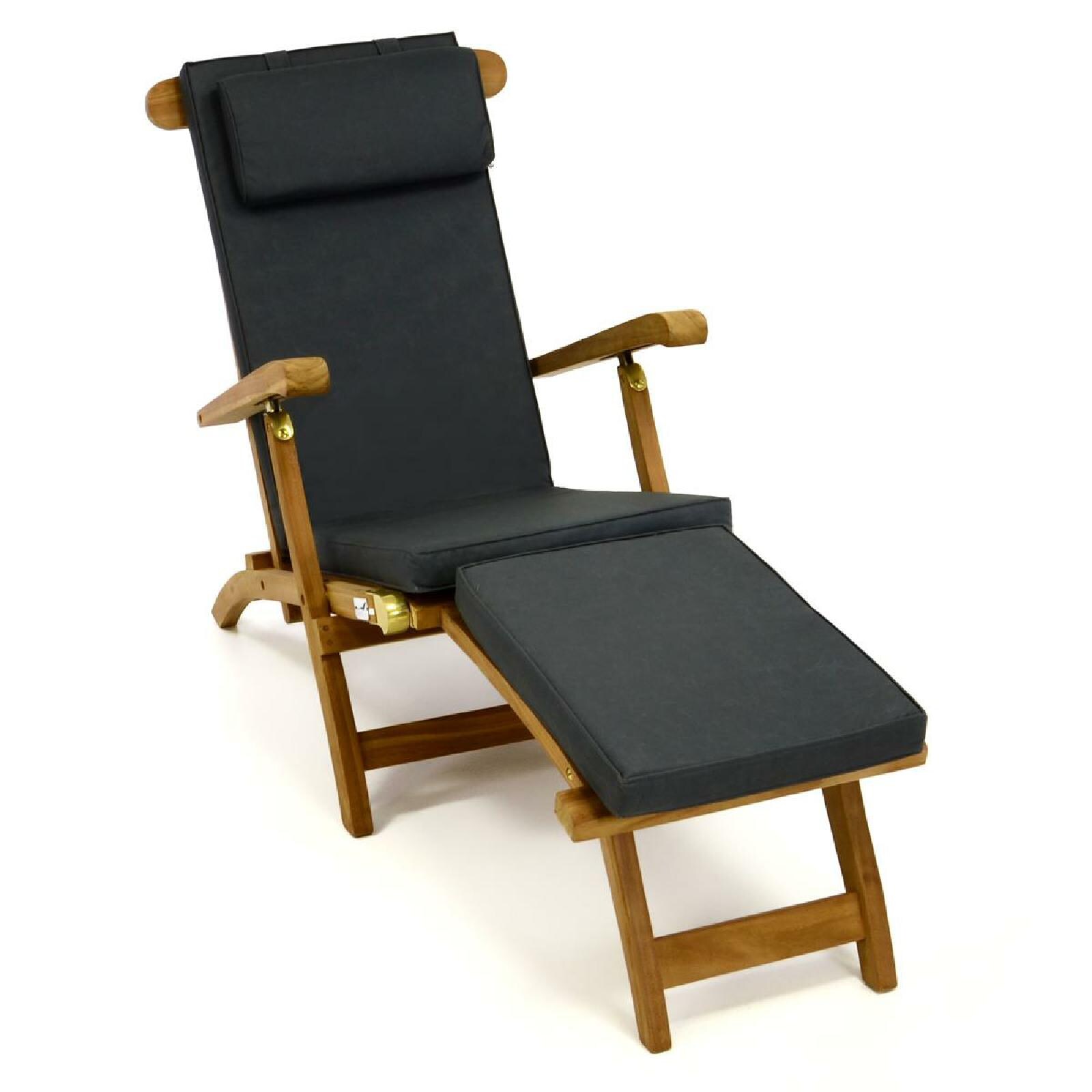 VCM Liegestuhl mit abnehmbarem Fu&szlig;teil | Gartenliege | Ma&szlig;e ca. 160x60x90cm | Gartenliege Teakholz | Gartenm&ouml;bel | Sonnenstuhl | Anthrazit 