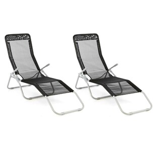 VCM Gartenliege 2er Set Bäderliege 160 cm Schwarz Armlehne Stahl Relaxliege klappbar 