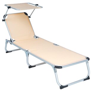 VCM Sonnenliege mit Sonnendach | Maße ca. 187x58x30cm | Campingliege klappbar | Strandliege | Beige 