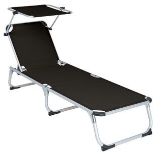 VCM Sonnenliege | mit Sonnendach | Schwarz | 187x57x30cm | 5-fach verstellbar | Campingliege klappbar 