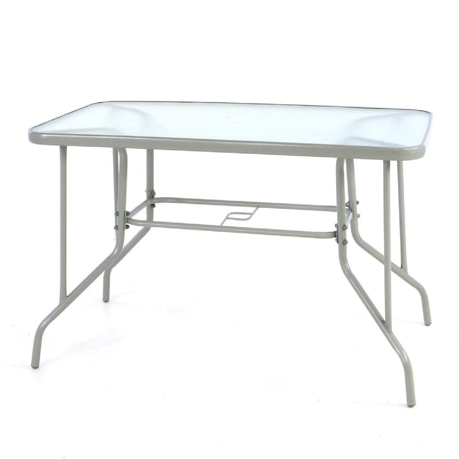 VCM Bistrotisch mit Glasplatte | Ma&szlig;e 110x60x72 cm | Glastisch mit Schirmloch | Gartentisch | Terrassentisch | Tisch 