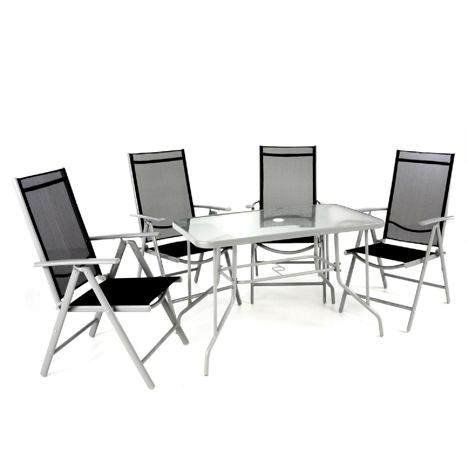 VCM 5-tlg. Set Gartenm&ouml;belset | Klappst&uuml;hle | Gartengarnitur | Glastisch | Sitzgruppe | Garten-Set 