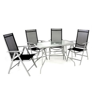 VCM 5-tlg. Set Gartenmöbelset | Klappstühle | Gartengarnitur | Glastisch | Sitzgruppe | Garten-Set 