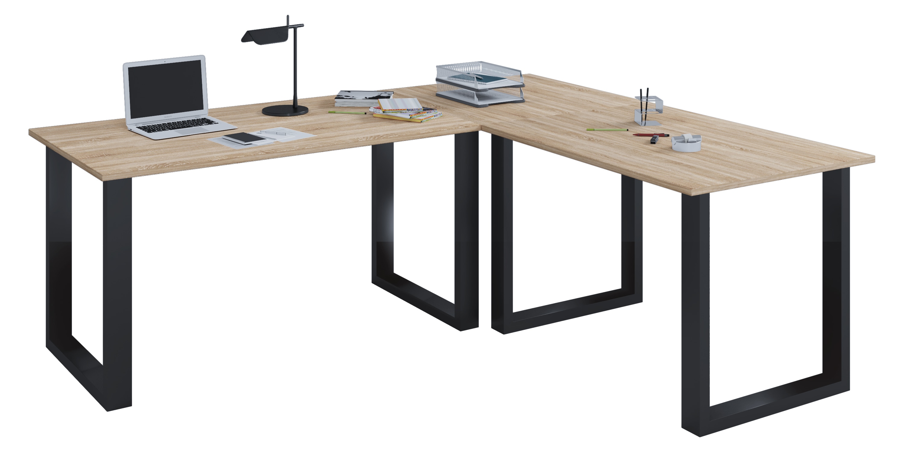 VCM VCM Holz Schreibtisch | Eckschreibtisch schlicht | 160x160 | L Form links oder rechts | Arbeitstisch Platte 80 cm tief | Computertisch B&uuml;rom&ouml;bel - Lona U 