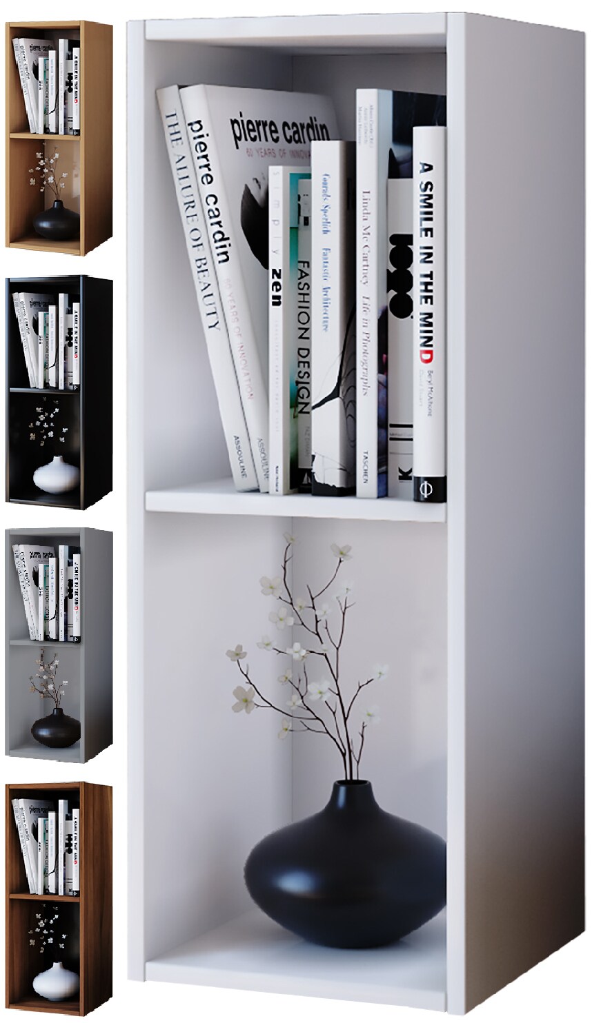 VCM Holz CD DVD Regal | Aufbewahrung | Ma&szlig;e H. 72 x B. 34 x T. 30 cm | Deko Regal | B&uuml;cherregal - Mendas 2 F&auml;cher 