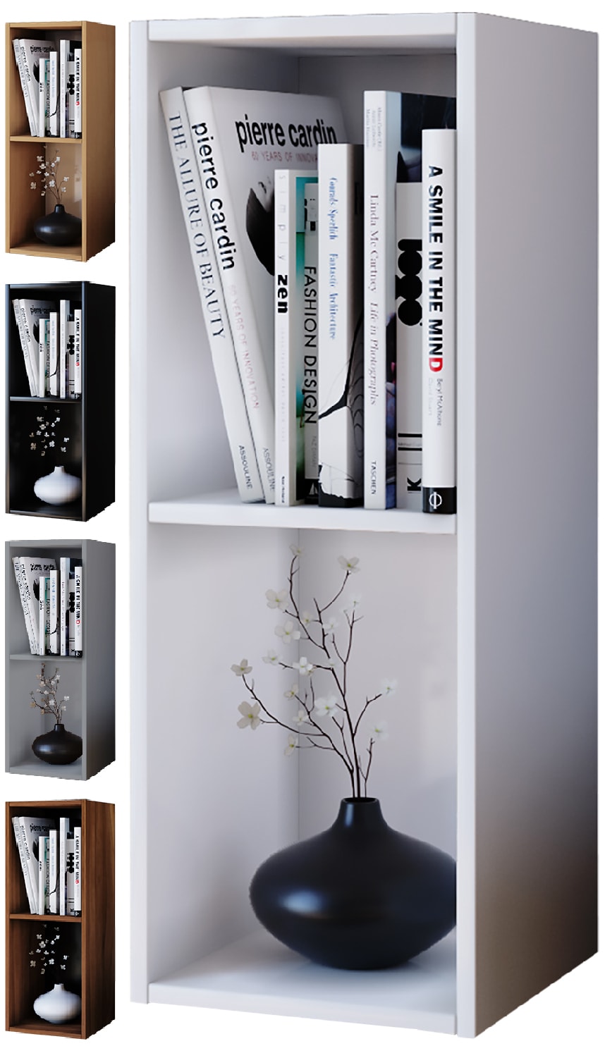 VCM Holz CD DVD Regal | Aufbewahrung | Ma&szlig;e H. 72 x B. 34 x T. 30 cm | Deko Regal | B&uuml;cherregal - Mendas 2 F&auml;cher 