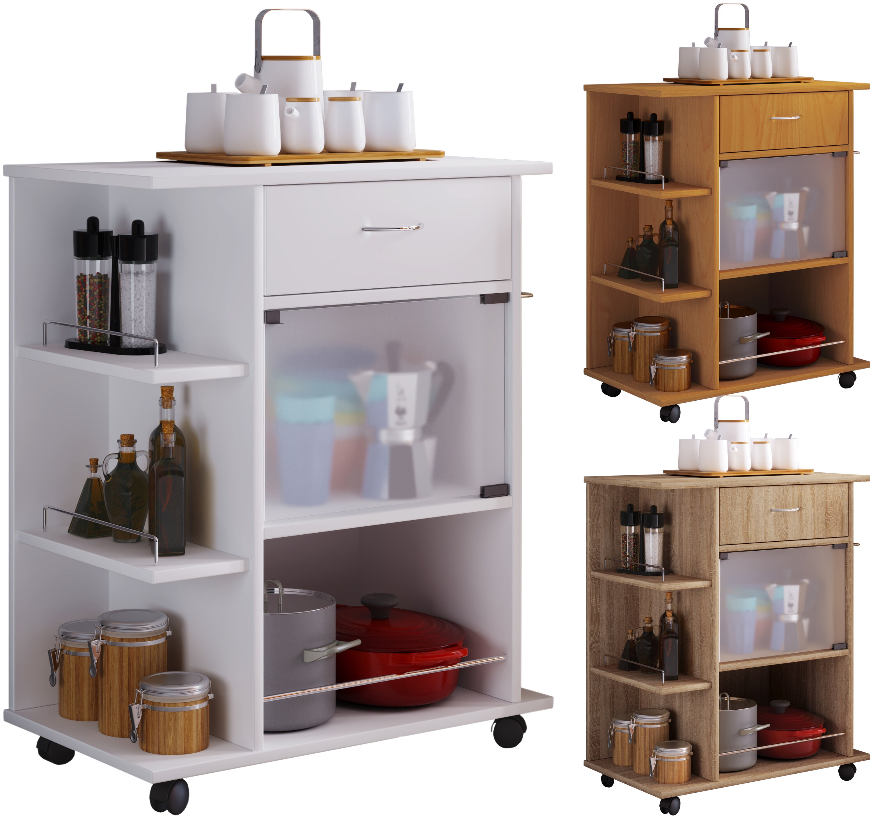 VCM K&uuml;chenwagen | Rollwagen mit Schublade und Ablage | Ma&szlig;e K&uuml;chenwagen ca. H. 80 x B. 65 x T. 39 cm | rollbar | Servierwagen - Pocis 