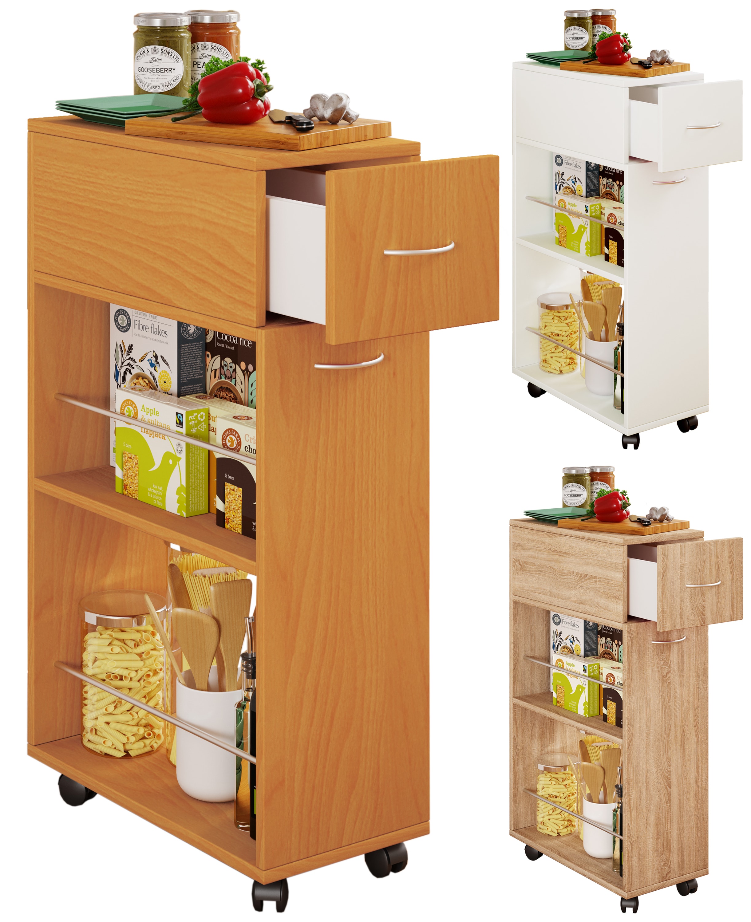 VCM K&uuml;chenwagen | Rollwagen | Ma&szlig;e K&uuml;chenregal ca. H. 85 x B. 25 x T. 50 cm | ausreichend Stauraum und Schublade | rollbar | Servierwagen - Tusal 