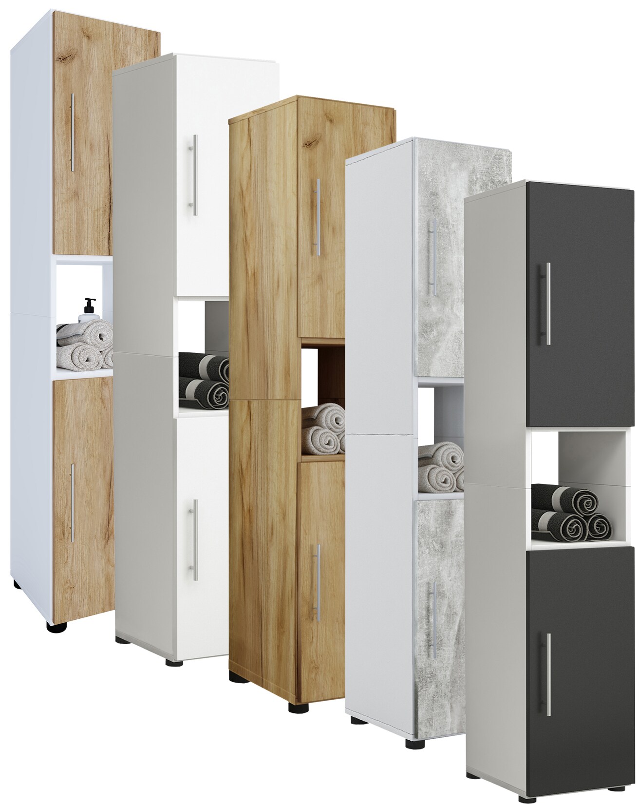 VCM Holz Badezimmerschrank Badmöbel Stand Badregal Hochschrank Maße ca. H. 153 x B. 31 x T. 30 cm - Flandu