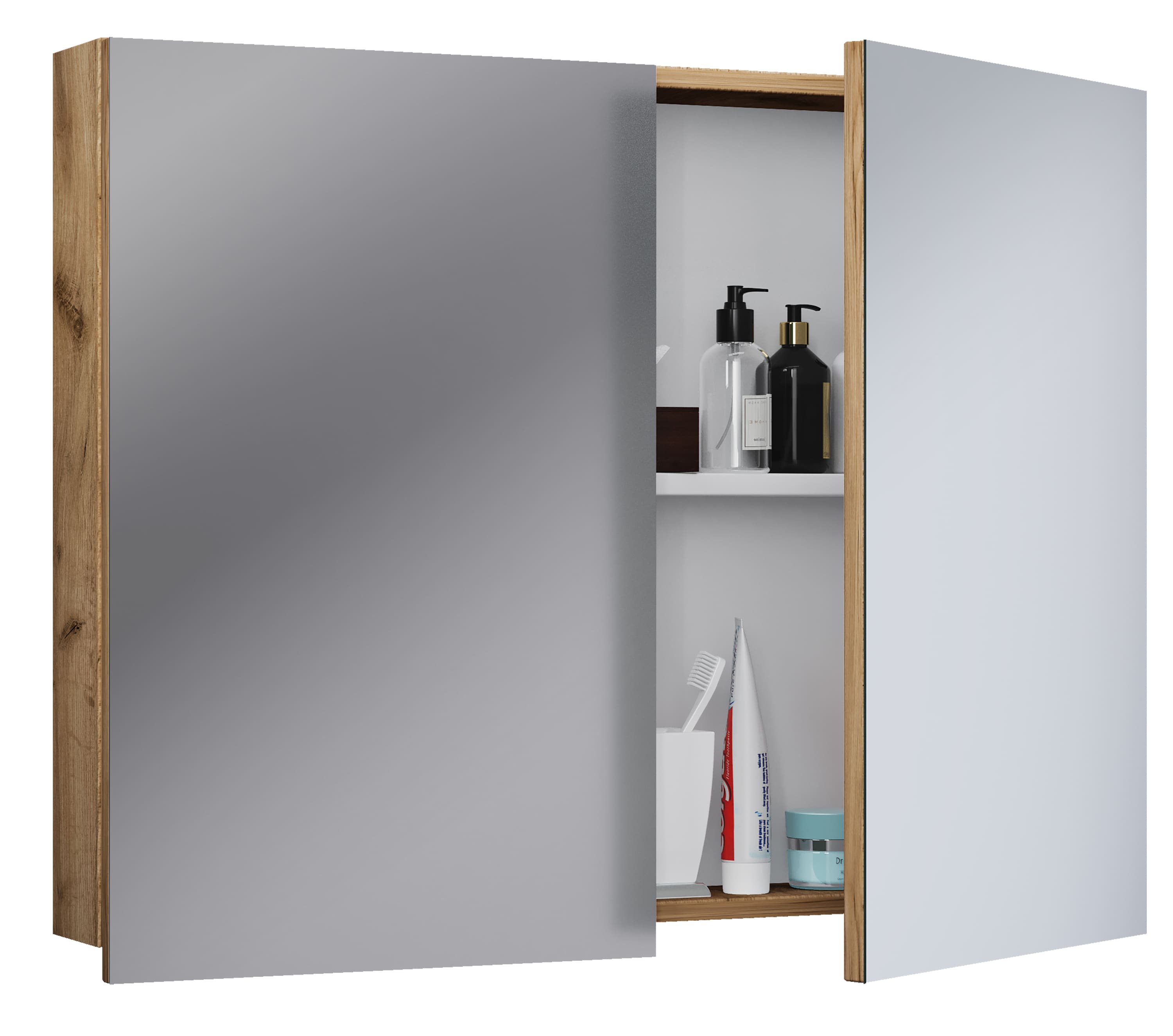 VCM Badschrank zeitlos | Ma&szlig;e ca. H. 59 x B. 60 x T. 12 cm | Zwei Dreht&uuml;ren | Spiegelschrank - Badinos 59 x 60 cm 