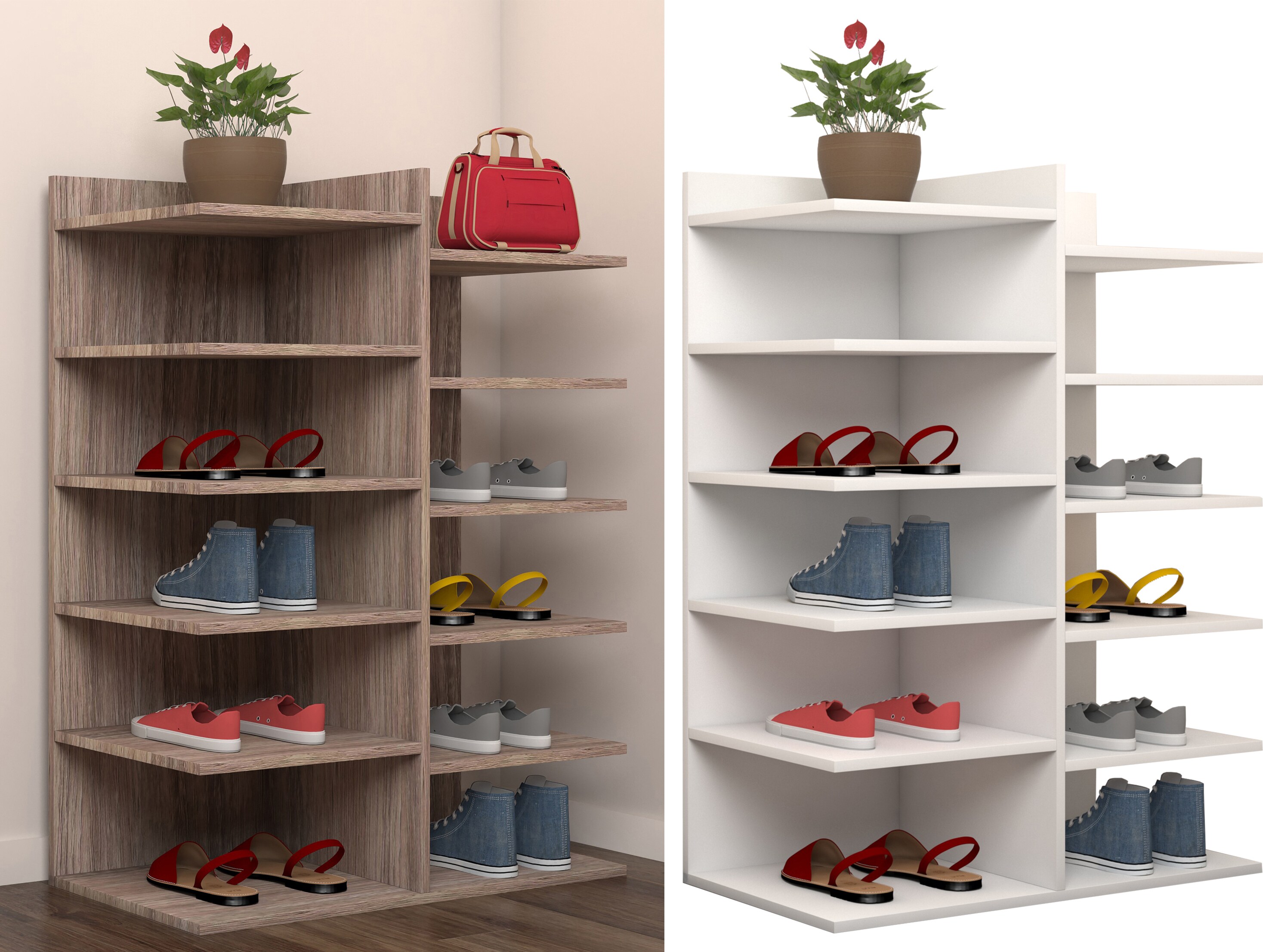 VCM Holz- Schuhregal | Ma&szlig;e: B. 60 x  H. 80 x T. 30 cm | 12 F&auml;cher - Enosa 