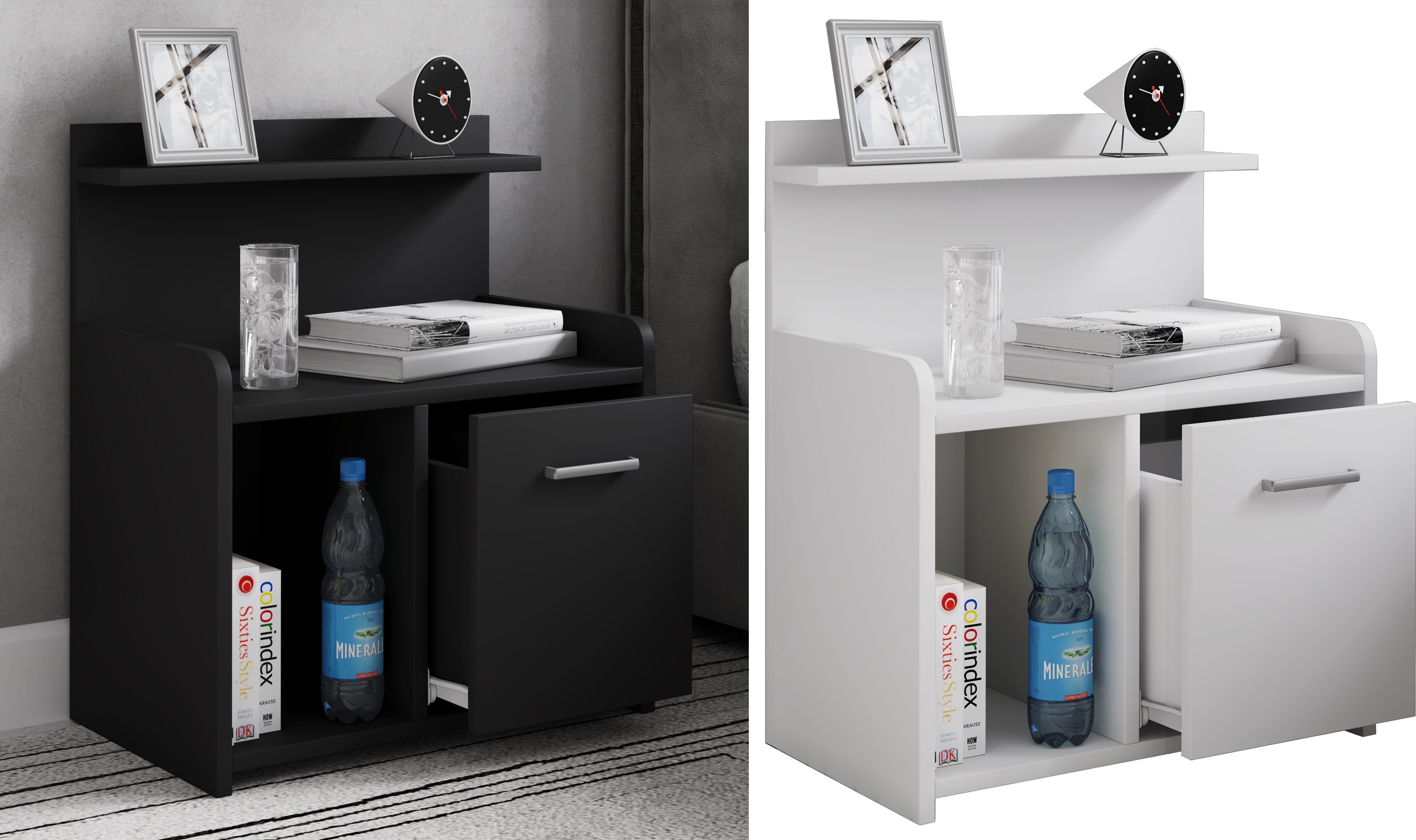 VCM Nachtschrank | Beistelltisch mit Schublade | hoher Nachttisch | H. 60 x B. 47 x T. 29 cm | Nachk&auml;stchen mit Ablage aus Holz - Nilasa 