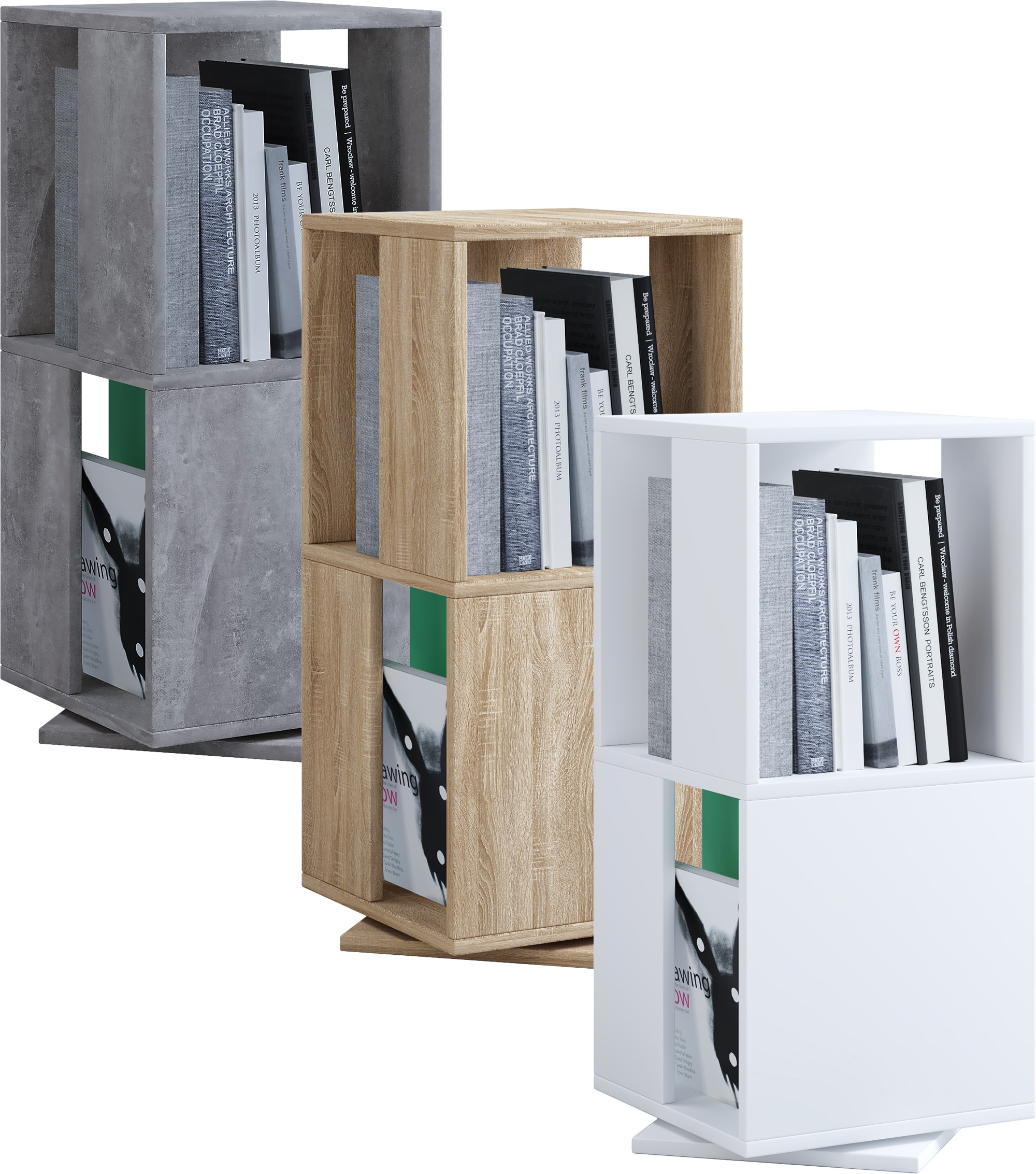 VCM Holzregal stehend | B&uuml;cherregal drehbar | Ma&szlig;e ca. H. 74 x B. 34 x T. 34 cm | Elegantes Regal | B&uuml;roregal &ndash; Stifta L 