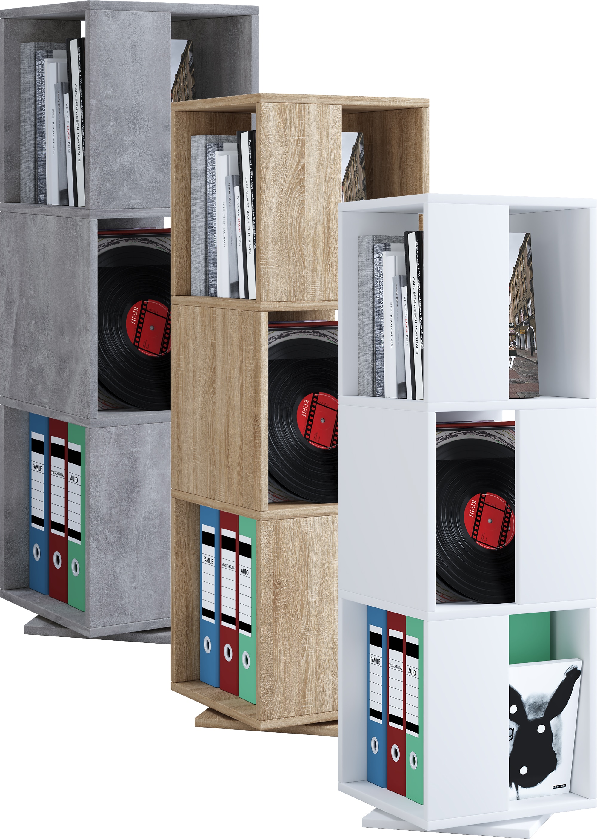 VCM Holzregal stehend | B&uuml;cherregal drehbar | Ma&szlig;e ca. H. 109 x B. 34 x T. 34 cm | Elegantes Regal | B&uuml;roregal &ndash; Stifta XL 