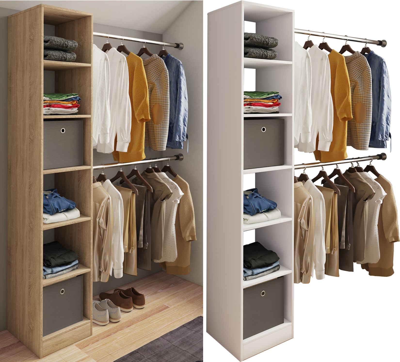 VCM Holz Kleiderschrank offener Schrank begehbarer Kleiderregal Raumwunder mit 2 Kleiderstangen Maße ca. B. 38 x H. 194 x T. 40 cm- Dacho lll