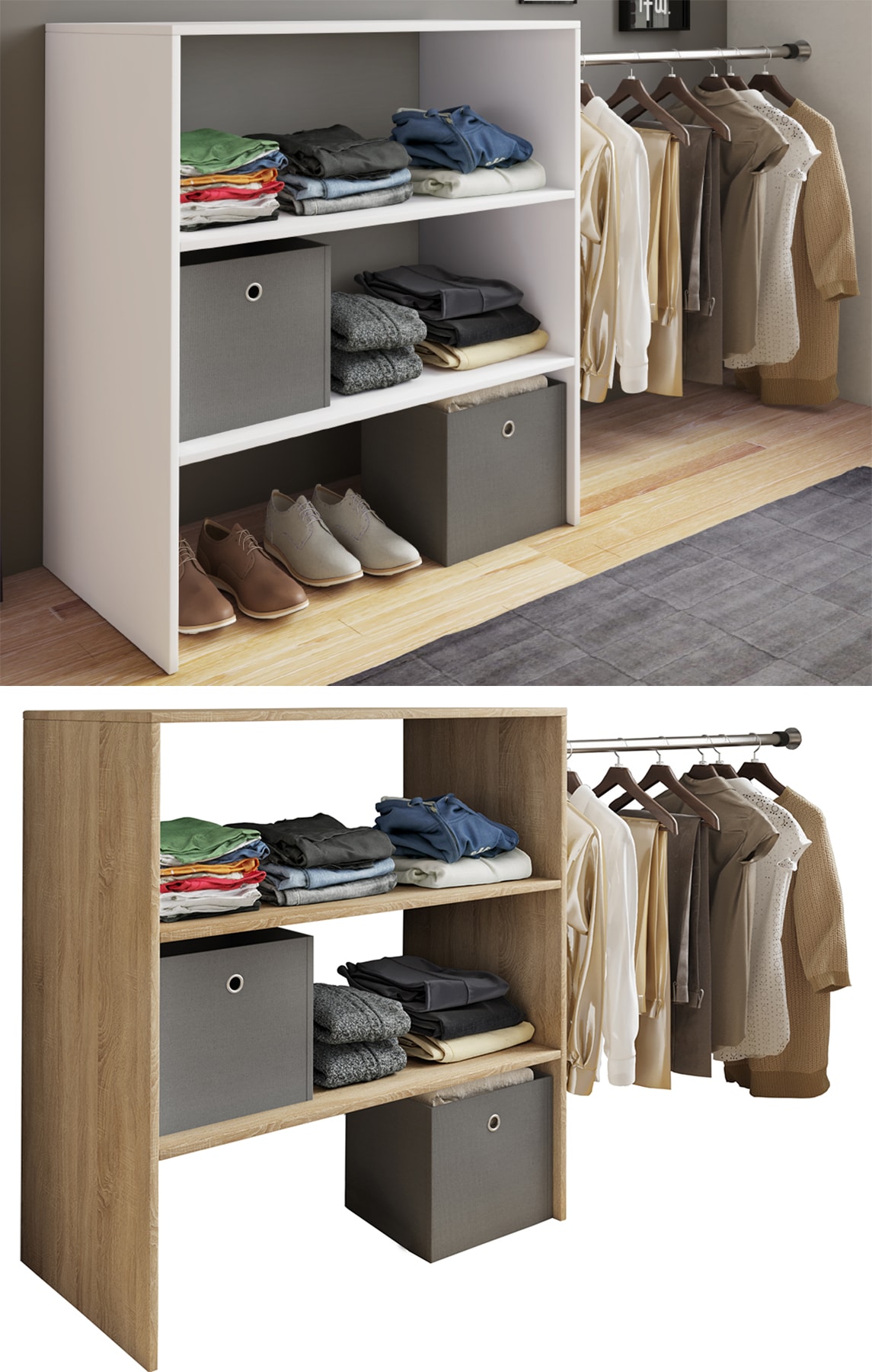 VCM Holz Kleiderschrank  | offener Schrank | begehbarer Kleiderregal | Raumwunder mit Kleiderstange | Ma&szlig;e ca. B. 90 x  H.  100 x T. 50 cm - Dacho ll 