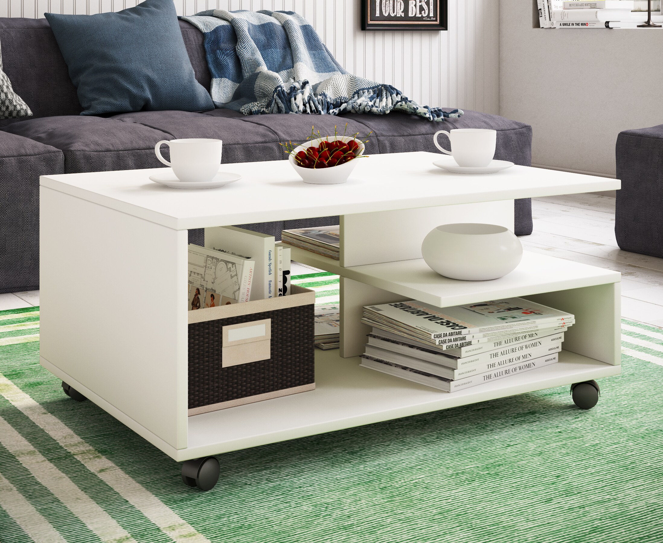 VCM Holz Couchtisch schlicht | Sofatisch Rollen | Maße ca. H. 41 x B. 80 x T. 50 cm | rollbar Kaffeetisch