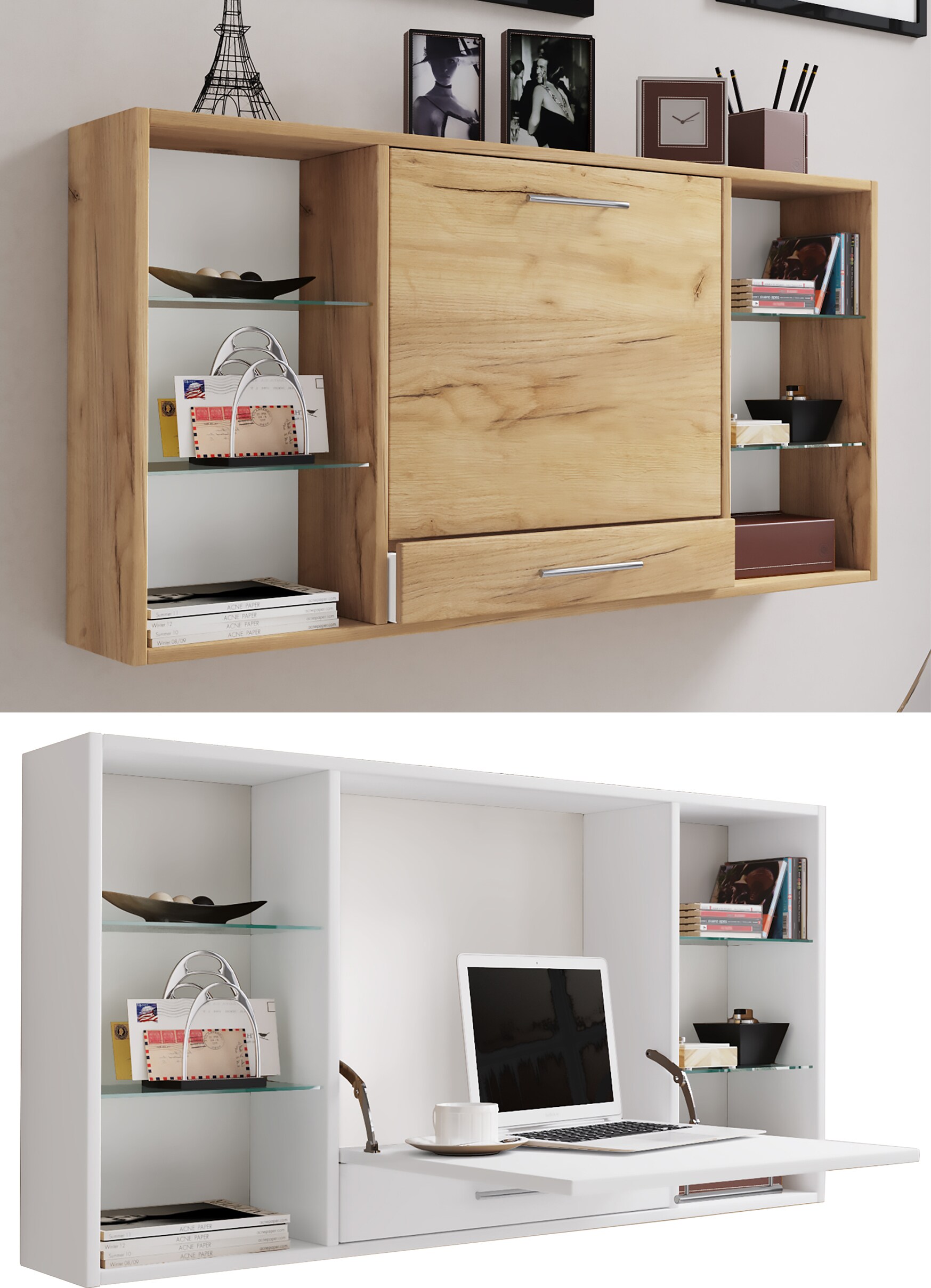 VCM Holz H&auml;nge Schreibtisch Wandschreibtisch Computertisch Schublade Teala 