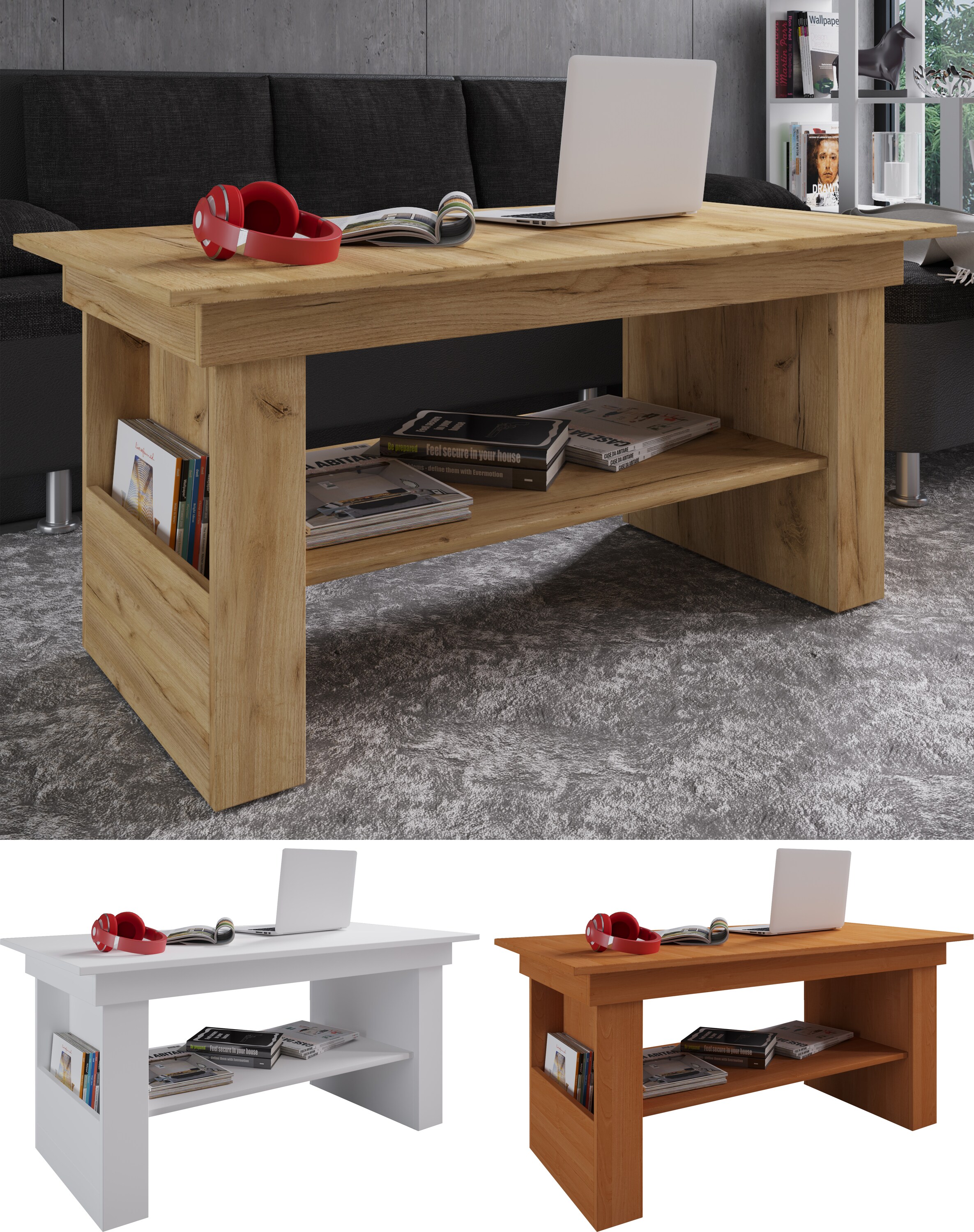 VCM Holz Couchtisch schlicht | Ma&szlig;e ca. H. 52 x B. 115 x T. 58 cm | Wohnzimmertisch - Kobila 