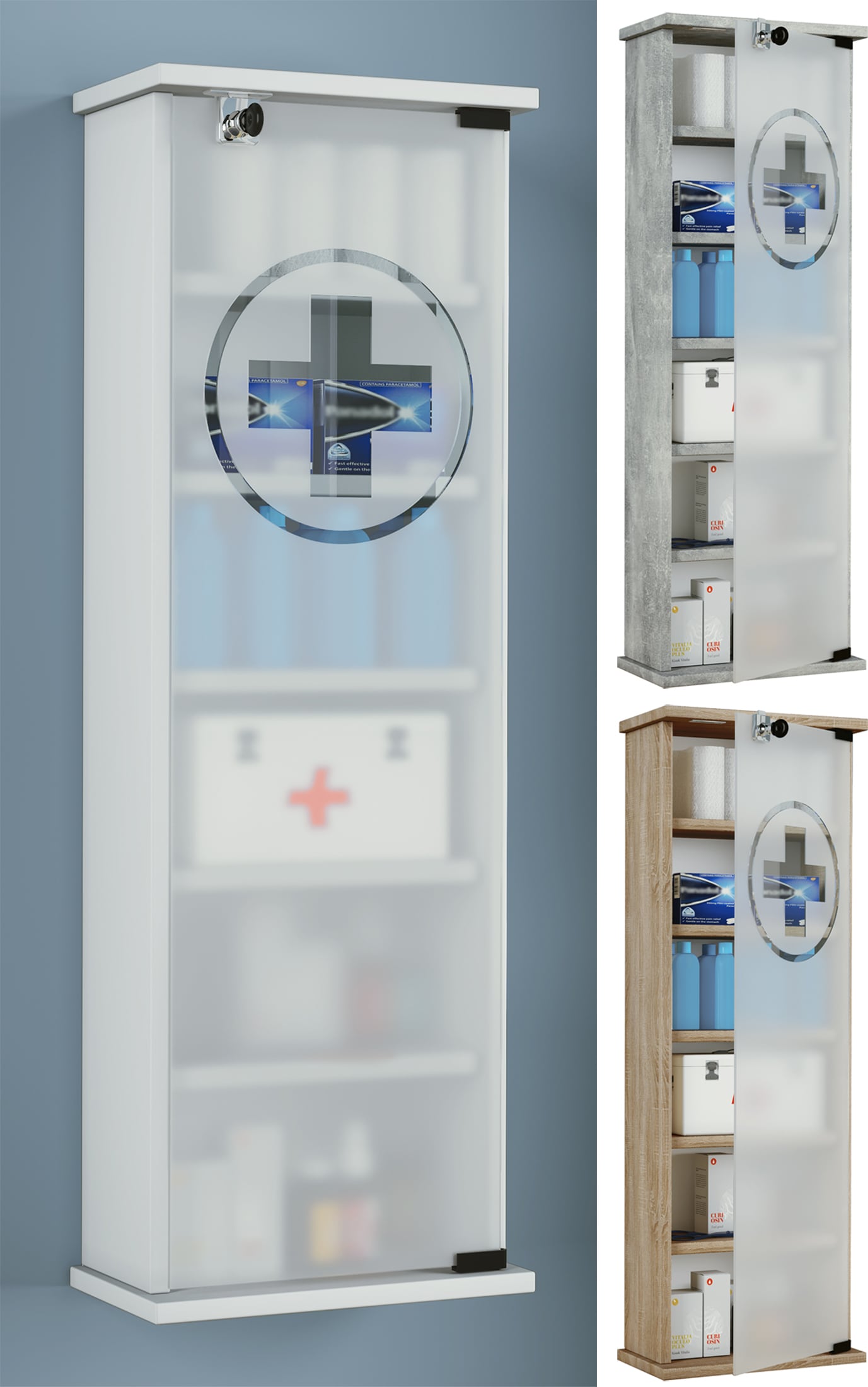 VCM Medizinschrank | Ma&szlig;e ca. H. 92 x B. 31 x T. 18 cm | Apothekerschrank abschlie&szlig;bar | Arzneischrank - Omal XL 