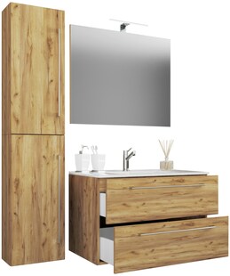 VCM 5-tlg. Waschplatz Waschtisch | Waschbecken Unterschrank Breite 60 cm | Badmöbel Set mit Schubladen Drehtüren Spiegel | Badinos 