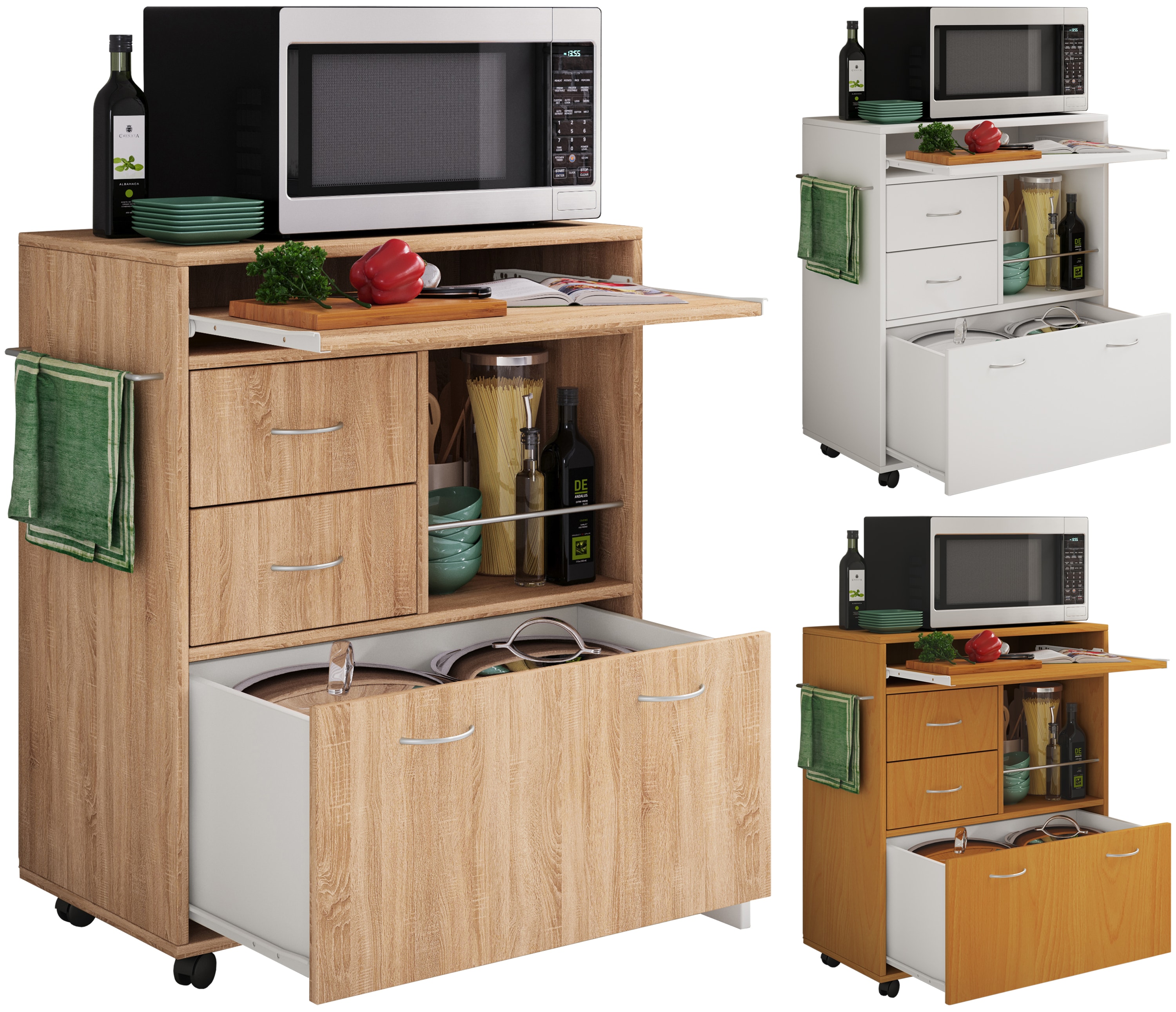 VCM K&uuml;chenwagen | Rollwagen mit Schubladen und Ablage | Ma&szlig;e Rollwagen ca. H. 86 x B. 70 x T. 40 cm | rollbar | Servierwagen Kicha 