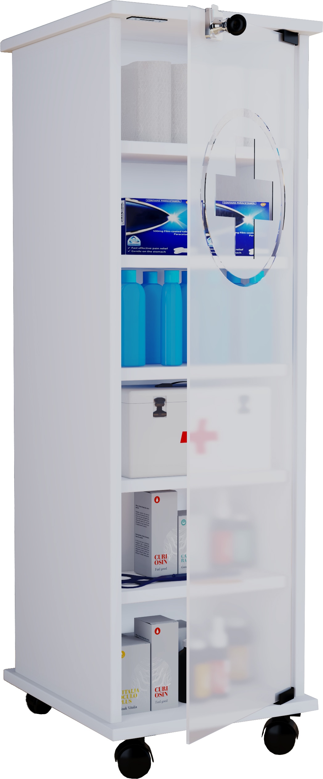 VCM Medizinschrank | Ma&szlig;e ca. H. 98 x B. 31 x T. 35 cm | Apothekerschrank abschlie&szlig;bar | rollbar | Arzneischrank - Nilusa 