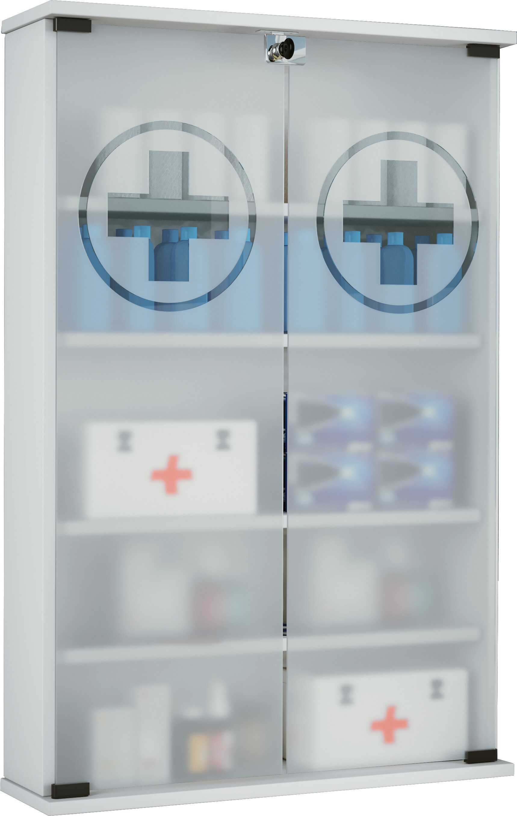 VCM Medizinschrank | Ma&szlig;e ca. H. 91 x B. 60 x T. 17 cm | Apothekerschrank abschlie&szlig;bar | h&auml;ngend | Arzneischrank - Janula 