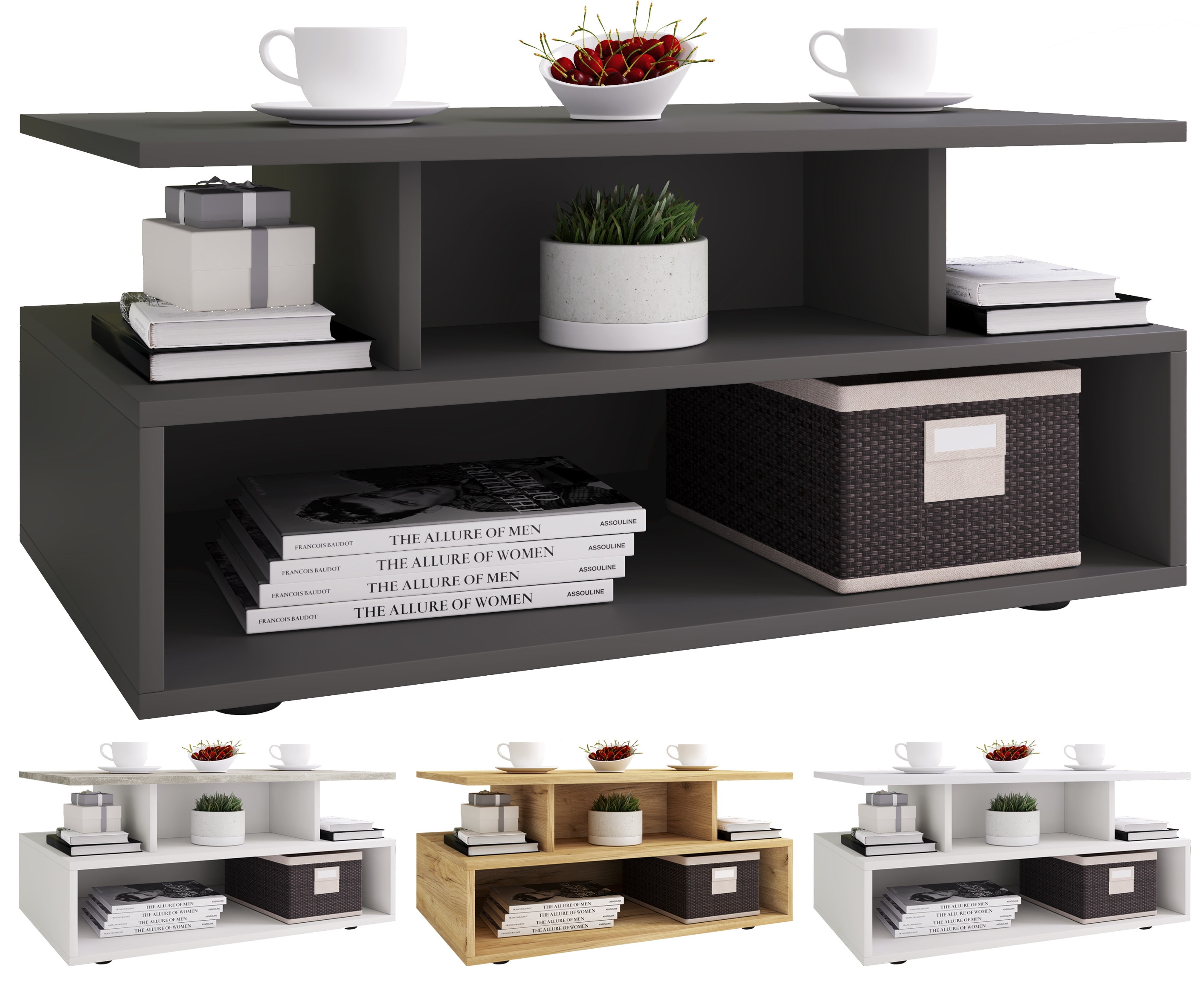 VCM Holz Couchtisch | Sofatisch mit ausreichend Stauraum | Ma&szlig;e ca. H. 40 x B. 80 x T. 50 cm | Wohnzimmertisch - Esila 