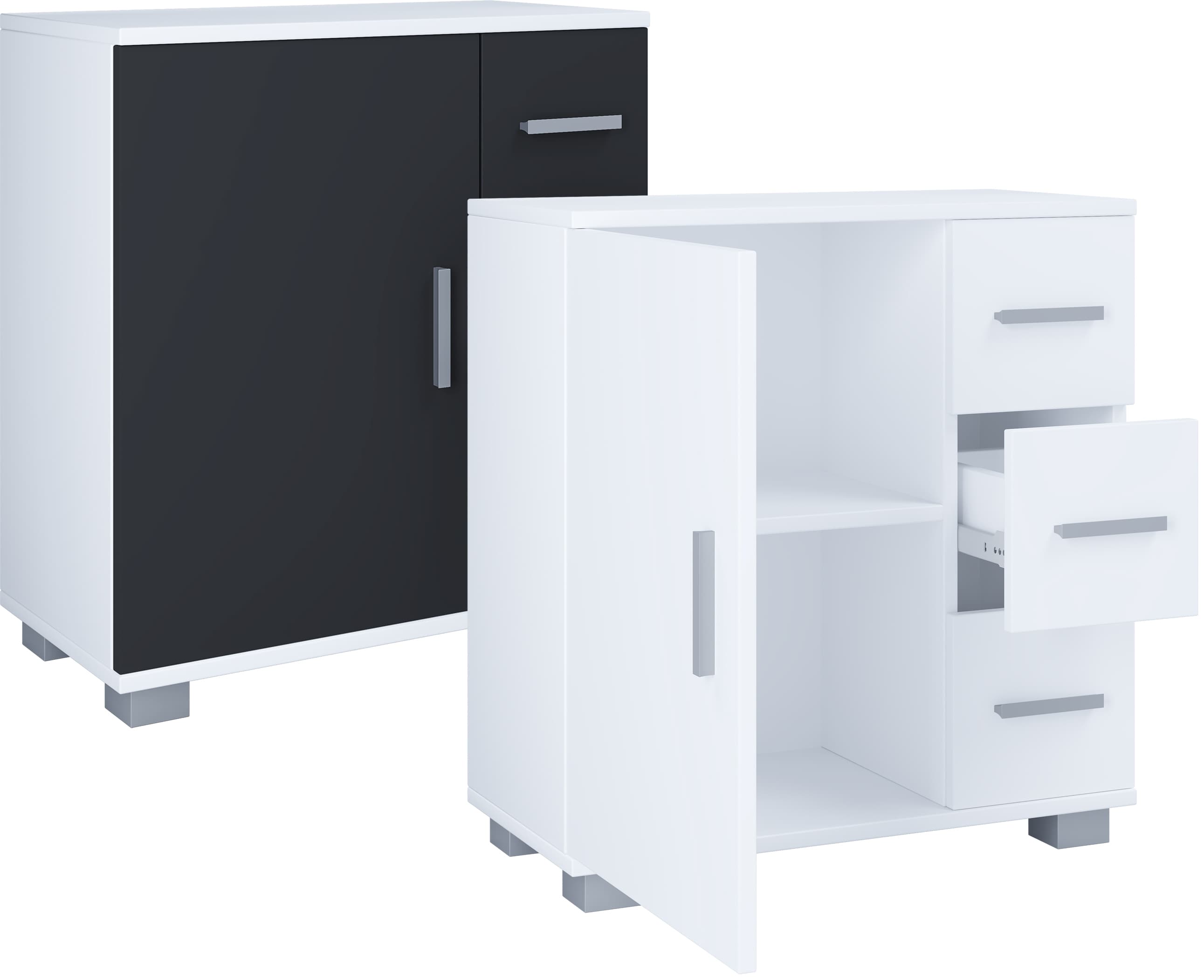 VCM Holz Midischrank | Badschrank | Ma&szlig;e: H. 65 x B. 60 x T. 30 cm | 3 Schubladen | 1 gro&szlig;e Dreht&uuml;r | 2 F&auml;cher - Zalo XL 