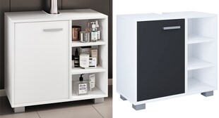 VCM Holz Waschbeckenunterschrank | Badschrank | Maße: H. 58 x B. 60 x T. 30 cm | 1 Drehtür | 3 kleine offene Regalfächer - Zalo L 