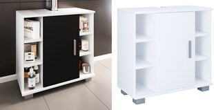 VCM Holz Waschbeckenunterschrank | Badschrank | Maße: H. 58 x B. 60 x T. 30 cm | 1 Drehtür | 2 Fächer | 6 kleine offene Regalfächer - Zalo M 