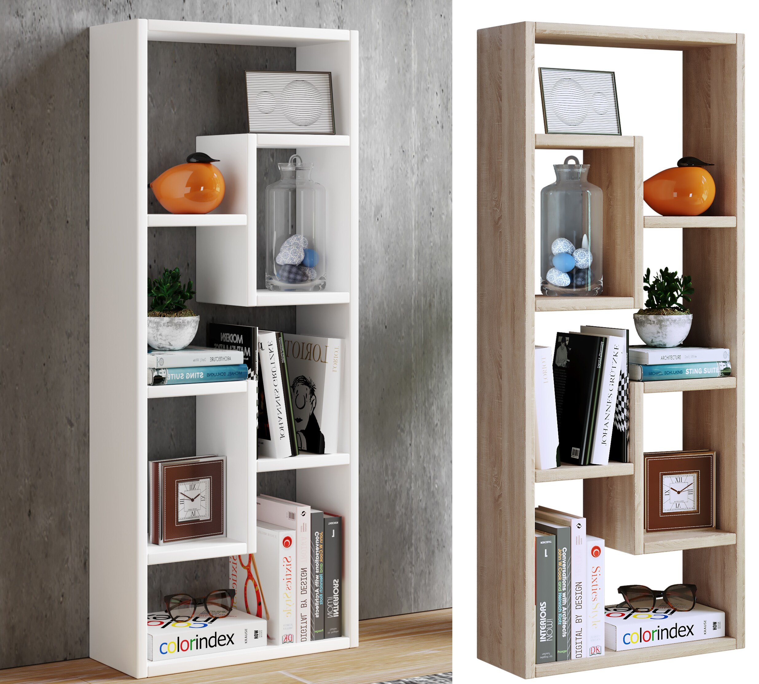 VCM Holz Aufbewahrung  | B&uuml;cherregal | Ma&szlig;e H. 92 x B. 36 x T. 15 cm | Medienregal | schicker Blickfang Raumteiler | Standregal - Vilo 