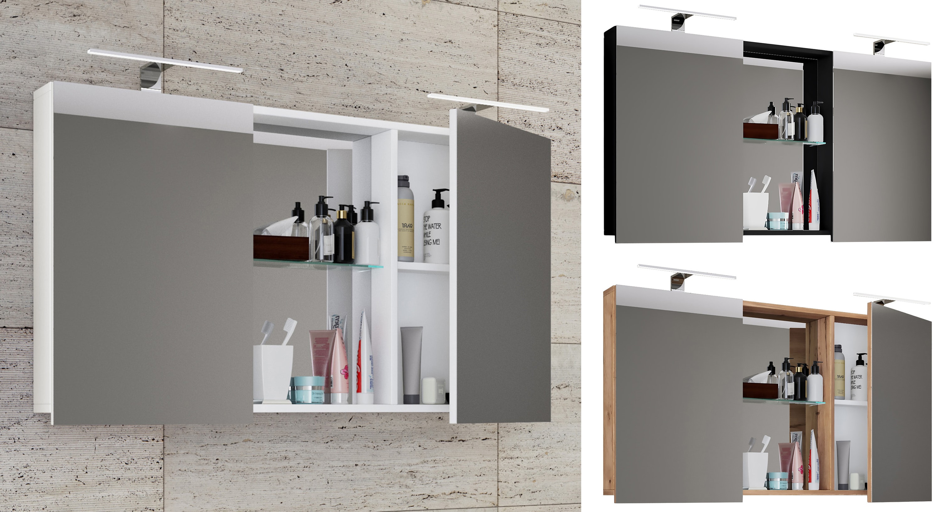 VCM Badschrank zeitlos | Ma&szlig;e ca. H. 59 x B. 112 cm T. 12 cm | Zwei Dreht&uuml;ren mit Ablagef&auml;cher | Spiegelschrank - Budasi 