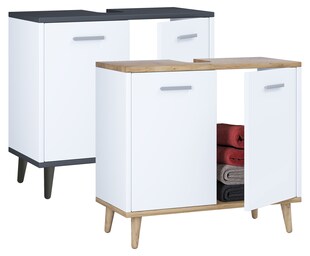 VCM Holz Waschbeckenunterschrank | Badschrank | Maße: H. 56 x B. 60 x T. 28 cm | 2 große Drehtüren - Landos 