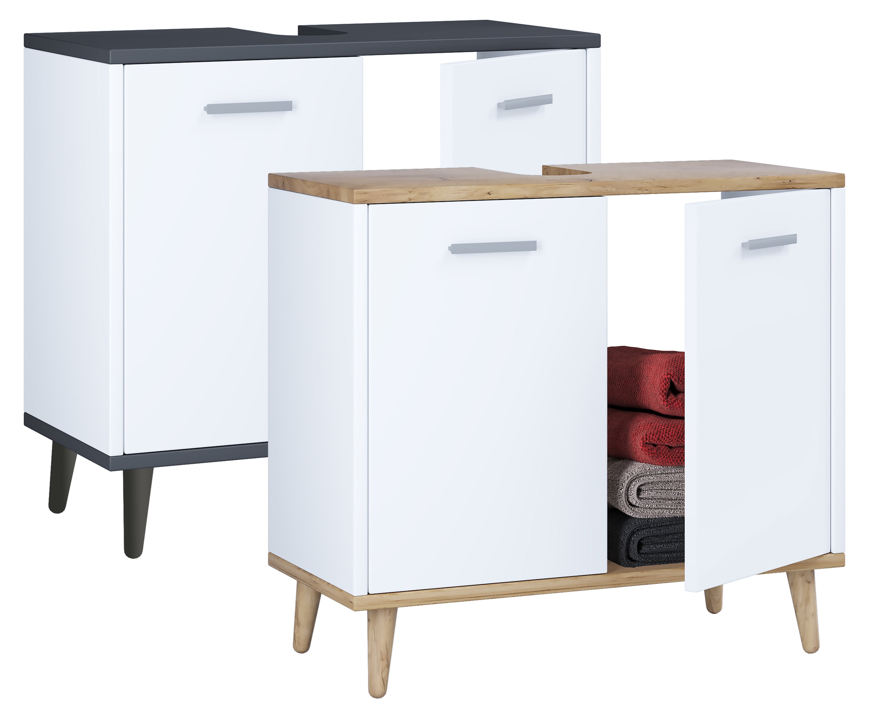 VCM Holz Waschbeckenunterschrank | Badschrank | Ma&szlig;e: H. 56 x B. 60 x T. 28 cm | 2 gro&szlig;e Dreht&uuml;ren - Landos 