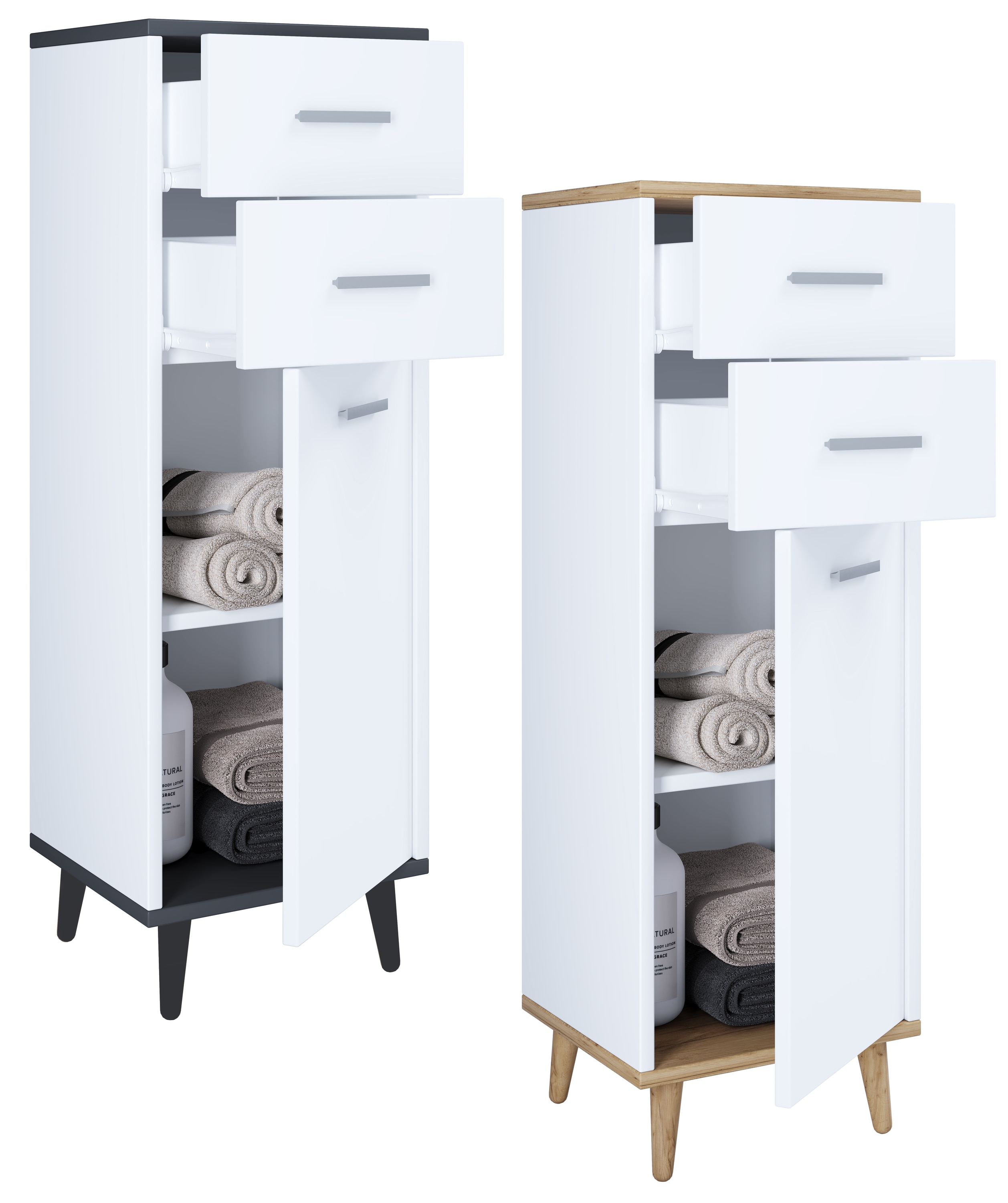 VCM Badm&ouml;bel Midischrank | Seitenschrank | Ma&szlig;e: H. 97 x B. 32 x T. 28 cm| 2 Schubladen | 1 Dreht&uuml;r | 2 F&auml;cher &ndash; Landos 