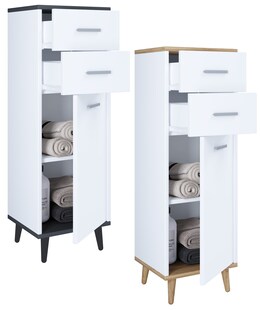 VCM Badmöbel Midischrank | Seitenschrank | Maße: H. 97 x B. 32 x T. 28 cm| 2 Schubladen | 1 Drehtür | 2 Fächer – Landos 