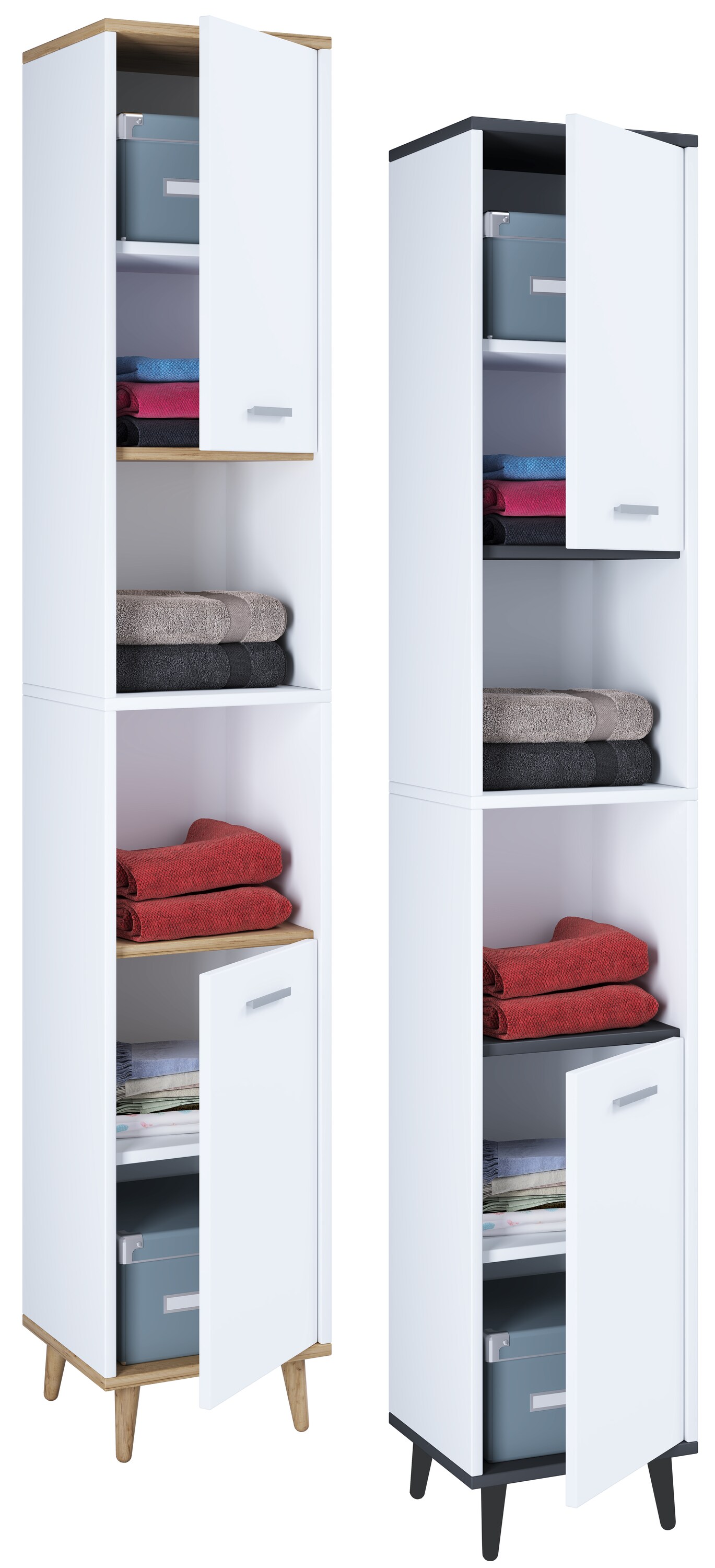 VCM Holz Badezimmerschrank | Badm&ouml;bel | Stand Badschrank | Badezimmer | Hochschrank | Ma&szlig;e ca. H. 181 x B. 32 x T. 28 cm - Landos 