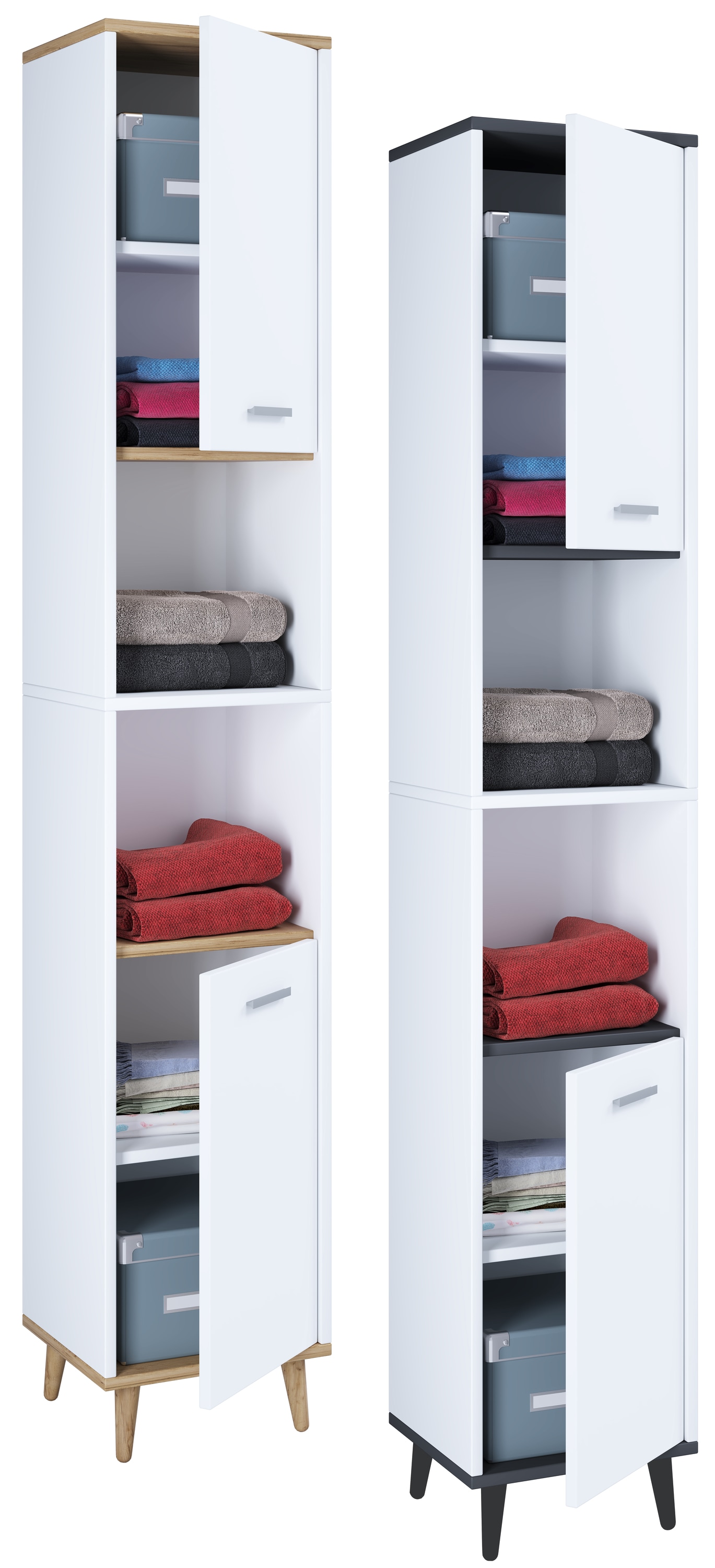 VCM Holz Badezimmerschrank | Badm&ouml;bel | Stand Badschrank | Badezimmer | Hochschrank | Ma&szlig;e ca. H. 181 x B. 32 x T. 28 cm - Landos 