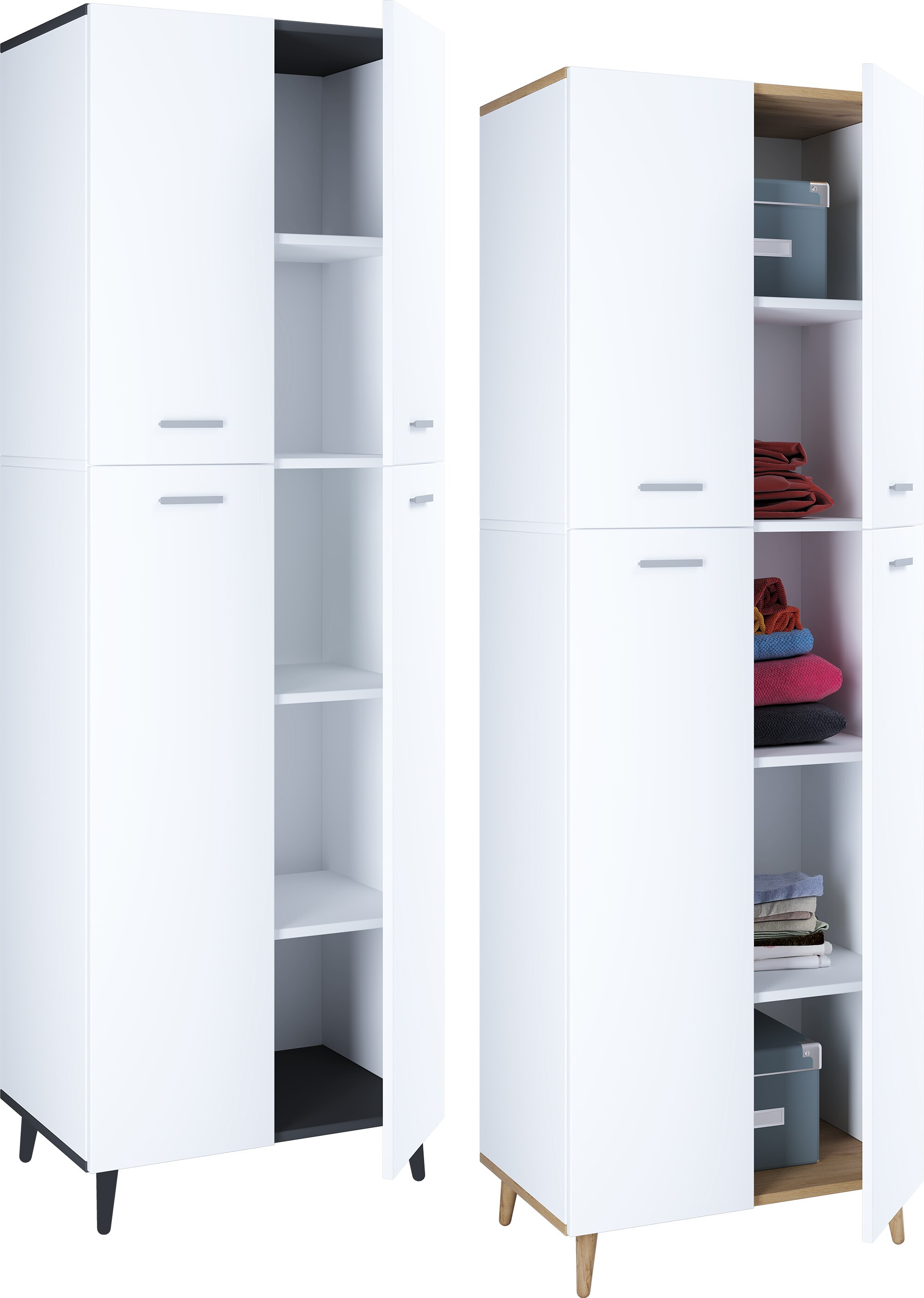 VCM Holz Kleiderschrank | 5 F&auml;cher | Ma&szlig;e: H. 240 x B. 70 x T. 39 cm | 4 Dreht&uuml;ren | Mehrzweckschrank | - Landos 