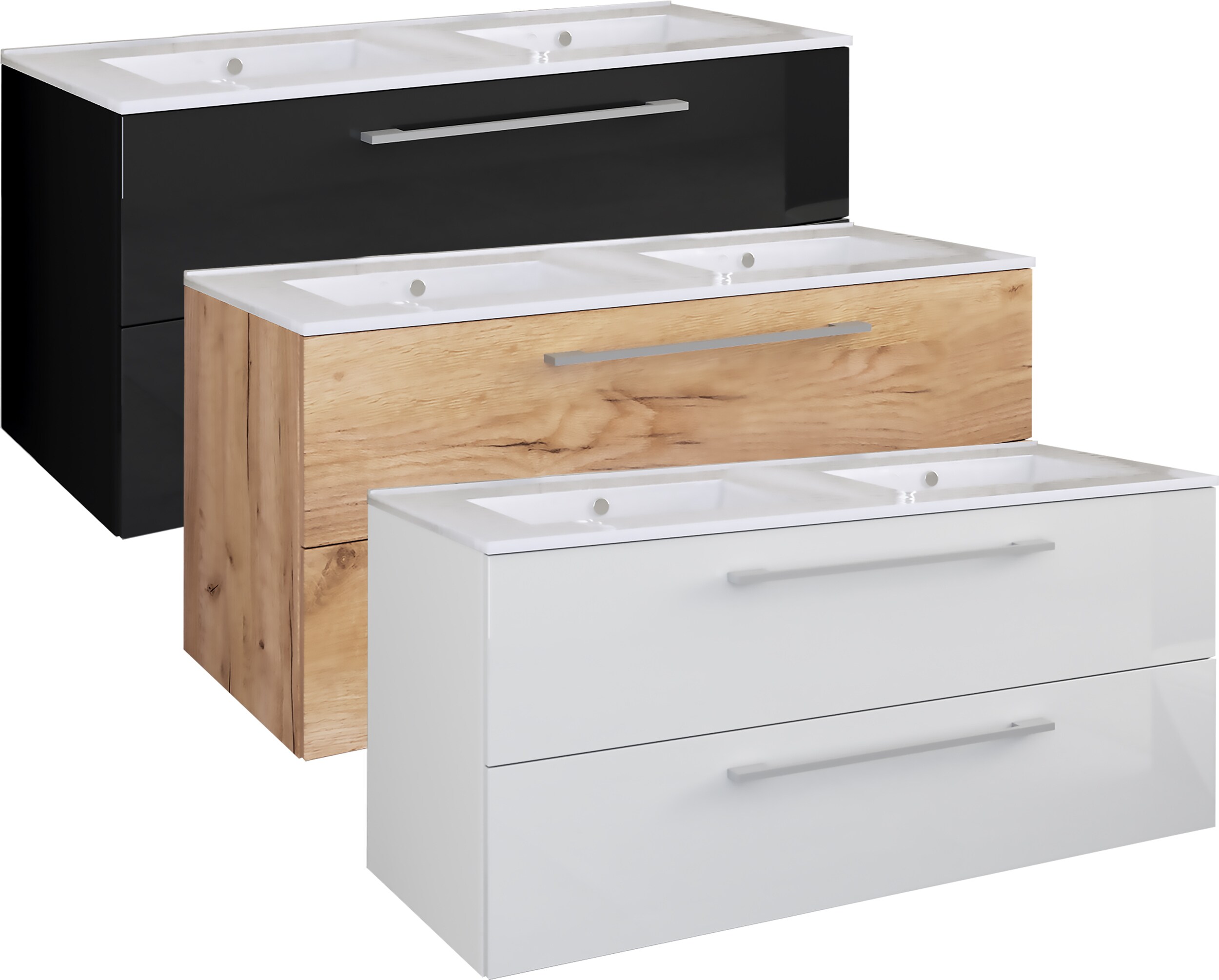 VCM 2-tlg. Doppel Waschplatz | 2x Waschtisch | Badm&ouml;bel Set mit Keramik Waschbecken | H. 51 x B. 112 x T. 46 cm | Doppelwaschbecken Budasi 