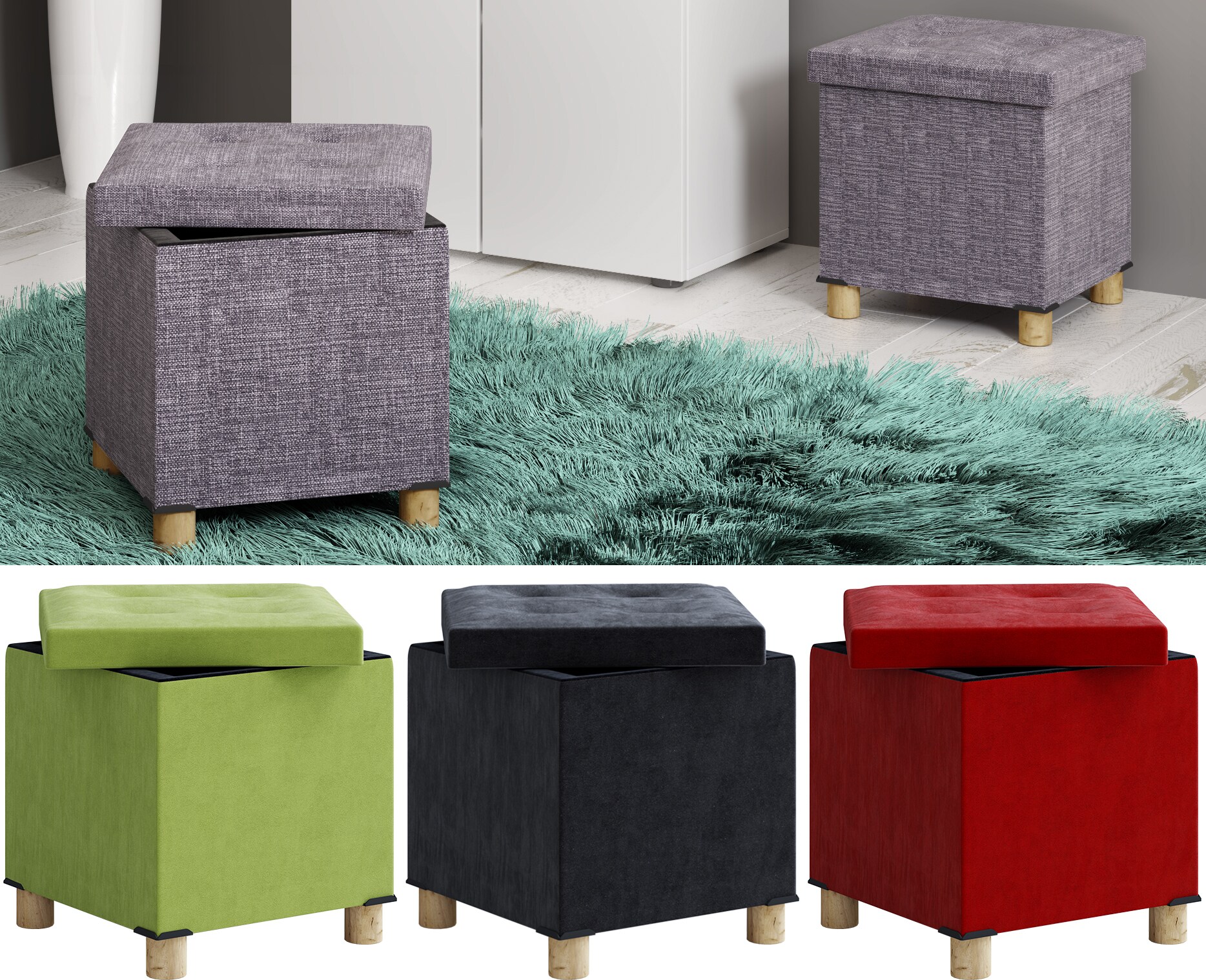 VCM Stoff Sitztruhe | Ma&szlig;e ca. H. 40 x B. 38 x T. 38 cm | Kiste f&uuml;r flexiblen Einsatz in allen Wohnr&auml;umen | Aufbewahrungsbox | Sitzhocker - Sizos M 