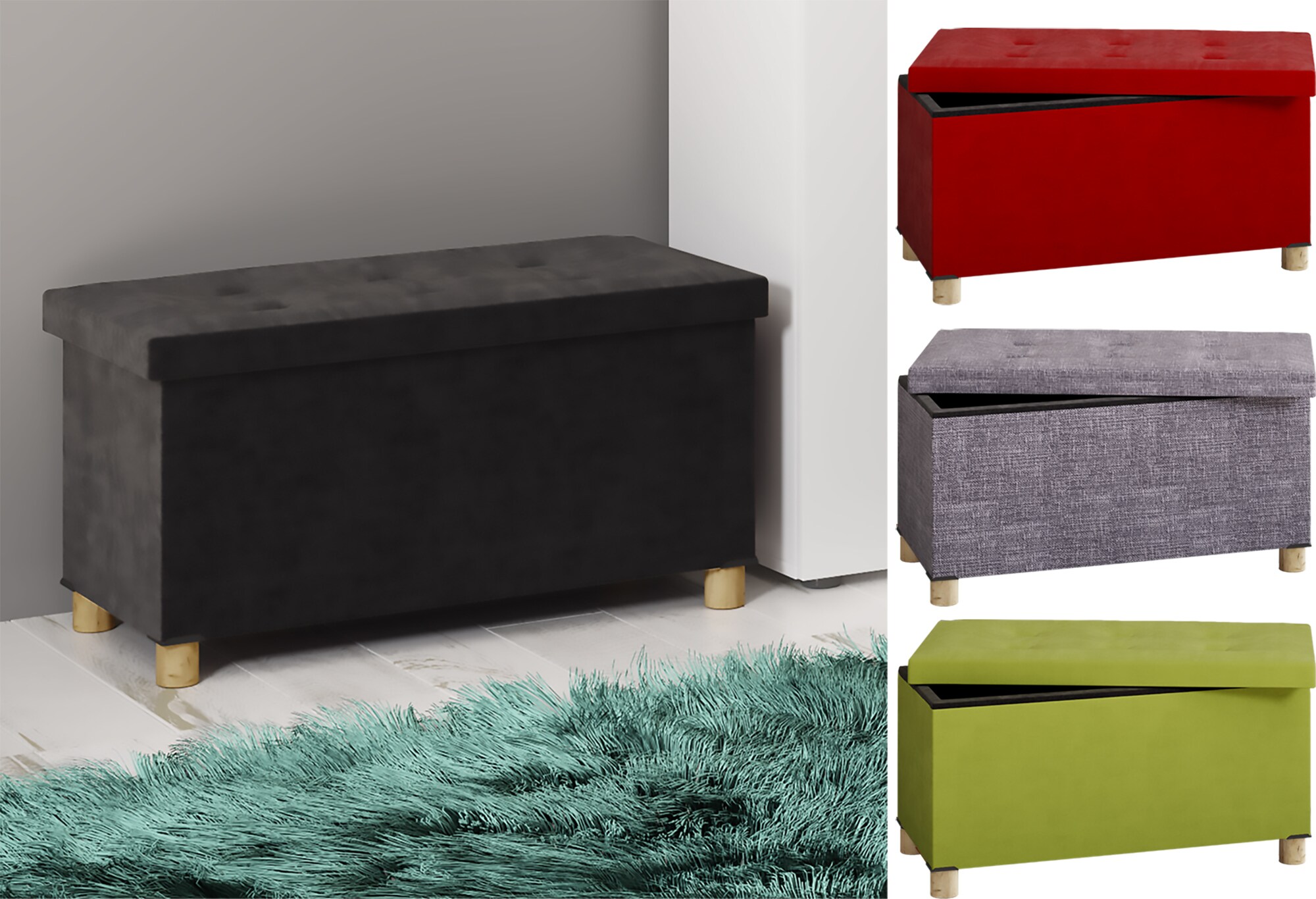 VCM Stoff Sitzbank | Ma&szlig;e ca. H. 40 x B. 76 x T. 38 cm | Kiste f&uuml;r flexiblen Einsatz in allen Wohnr&auml;umen | Aufbewahrungsbox | Sitztruhe - Sizos L 