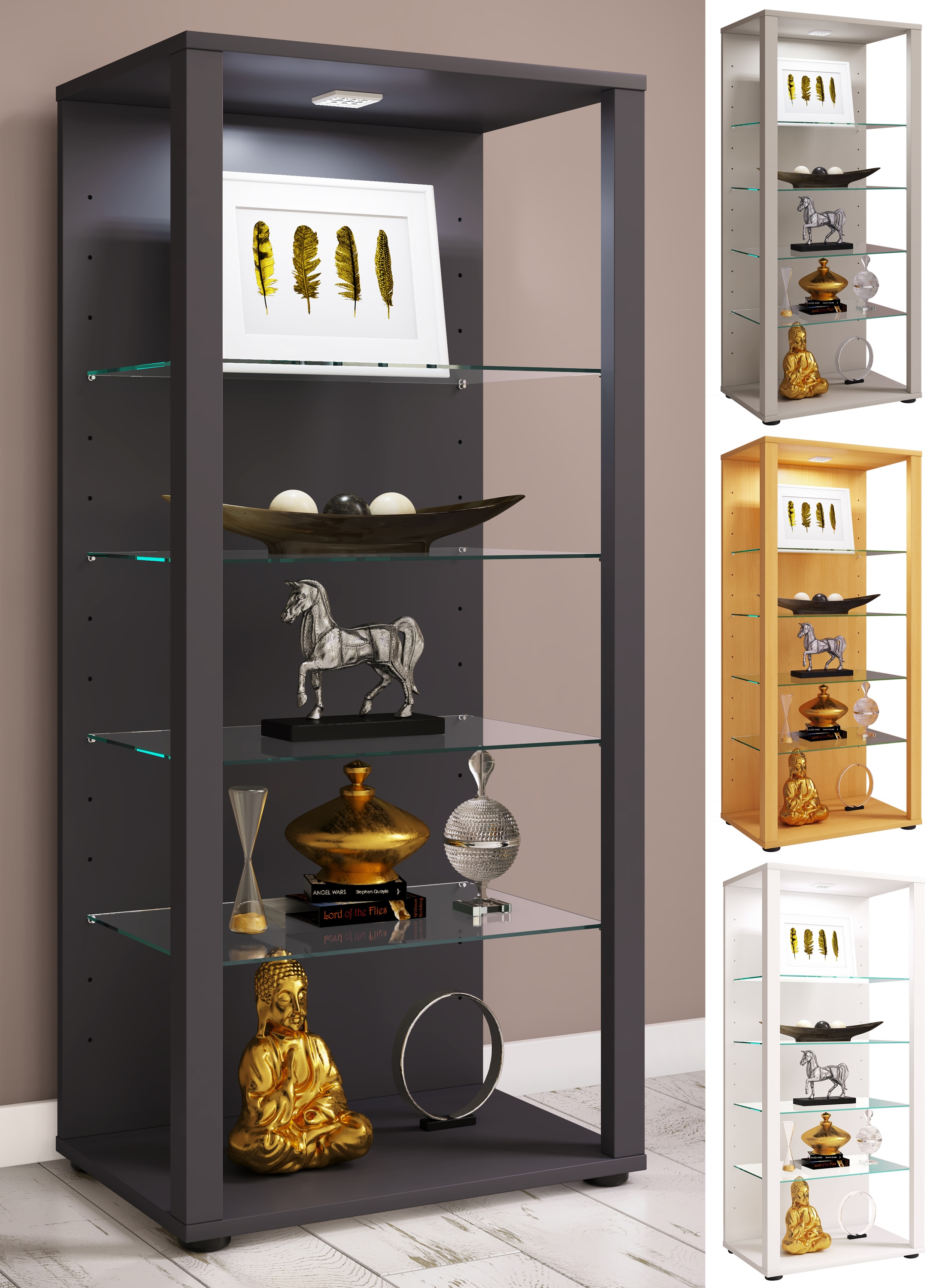 VCM Glasvitrine stehend | Vitrine Glas mit ESG-Sicherheitsglas | Ma&szlig;e ca. H. 115 x B. 52 x T. 35 cm | Standvitrine Glas | Modern und platzsparend | Glas Vitrinenschrank &ndash; Glasol lll 